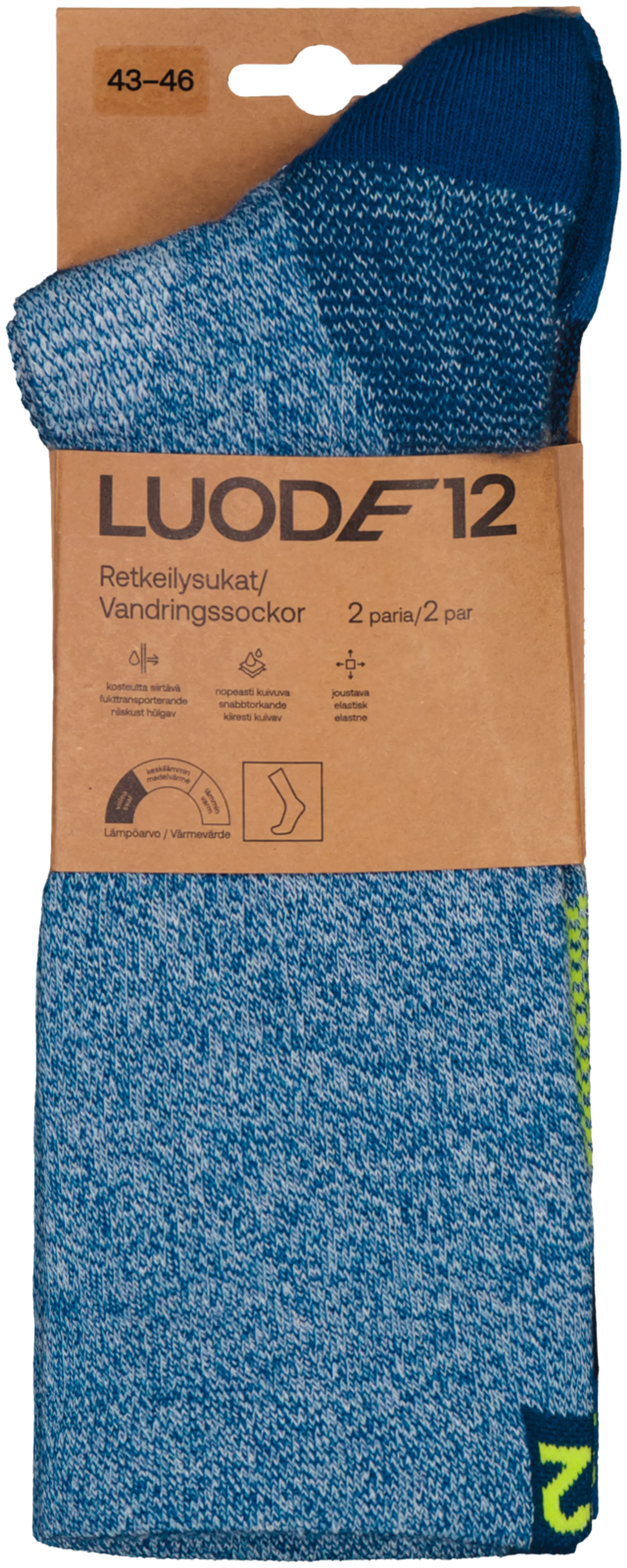 Luode12 unisex tekniset vaellussukat ODSL042401 2-pack - Blue - 2