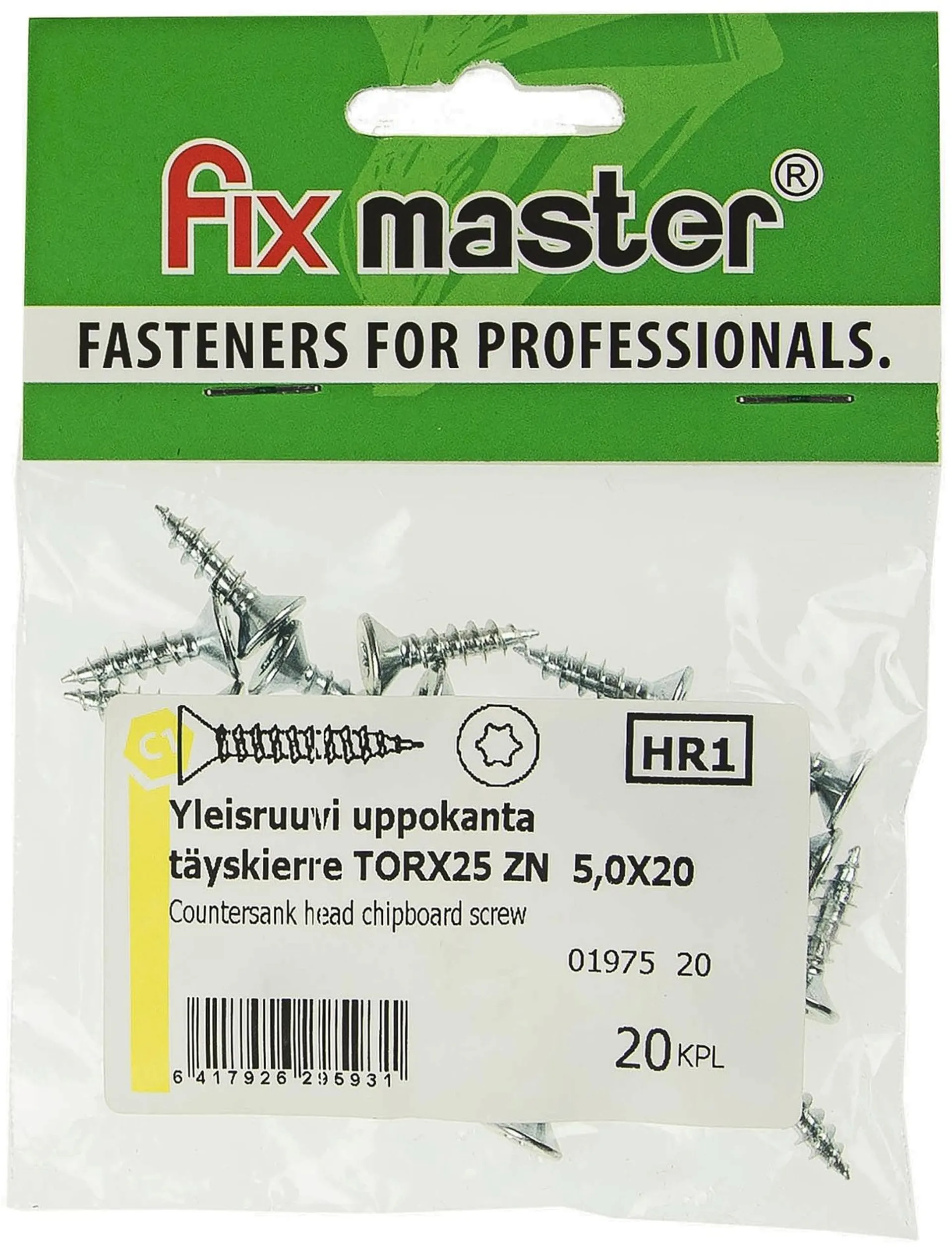 Fix Master yleisruuvi uppokanta 5X20 torx25 sinkitty 20kpl