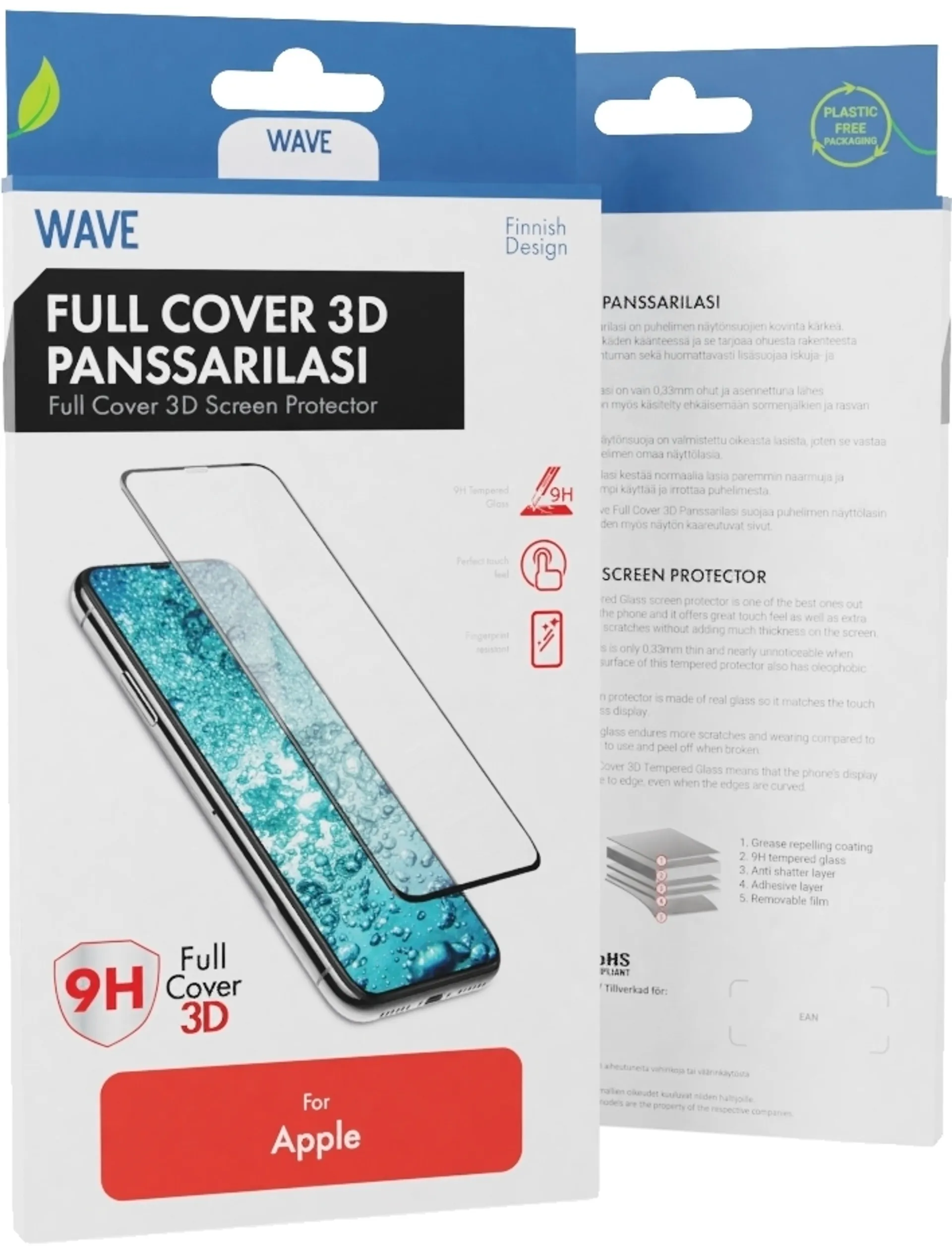 Wave Full Cover 3D Panssarilasi, Apple iPhone 11 Pro / X / XS, Musta Kehys