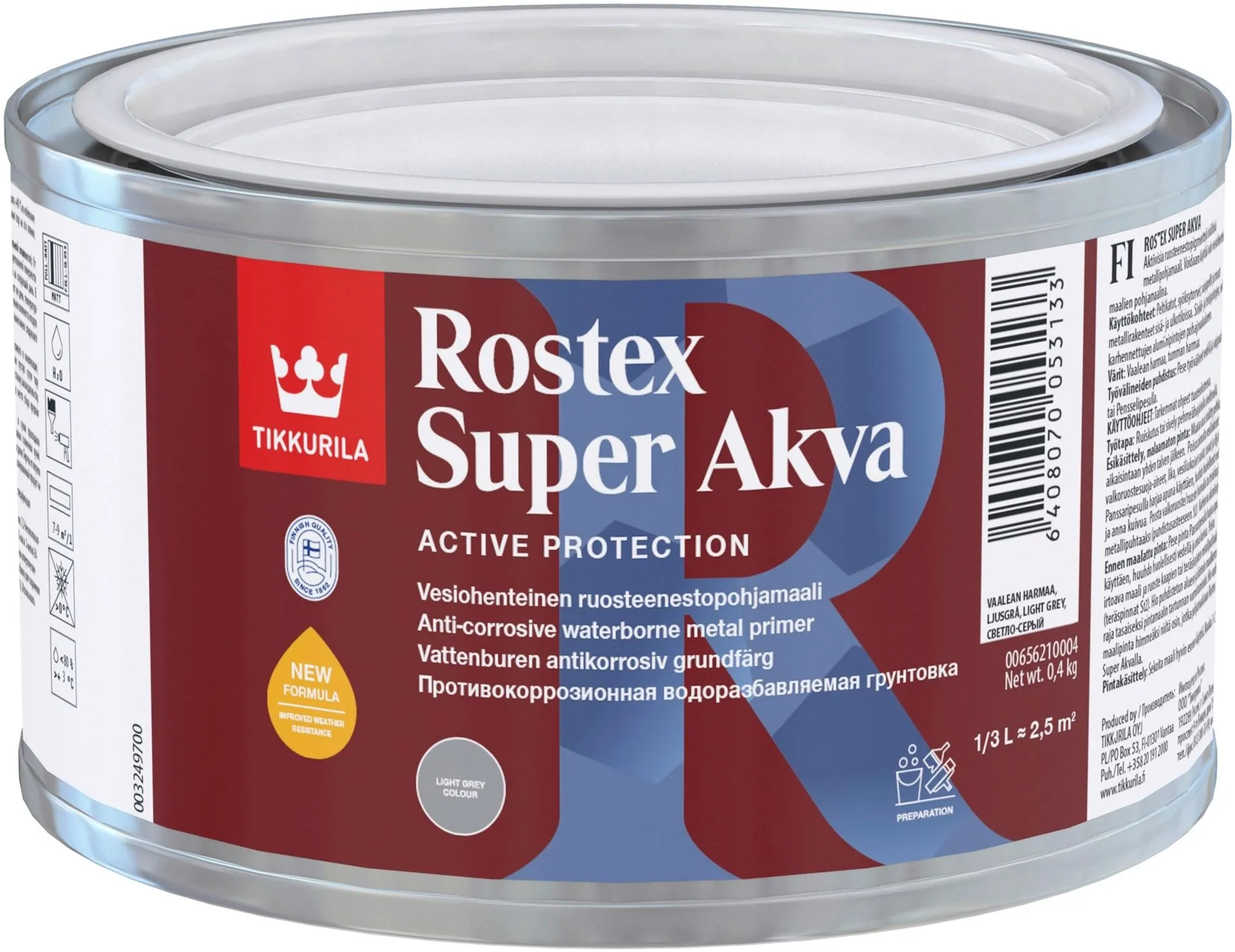 Tikkurila Rostex Super Akva ruosteenestopohjamaali 0,3l vaaleanharmaa himmeä