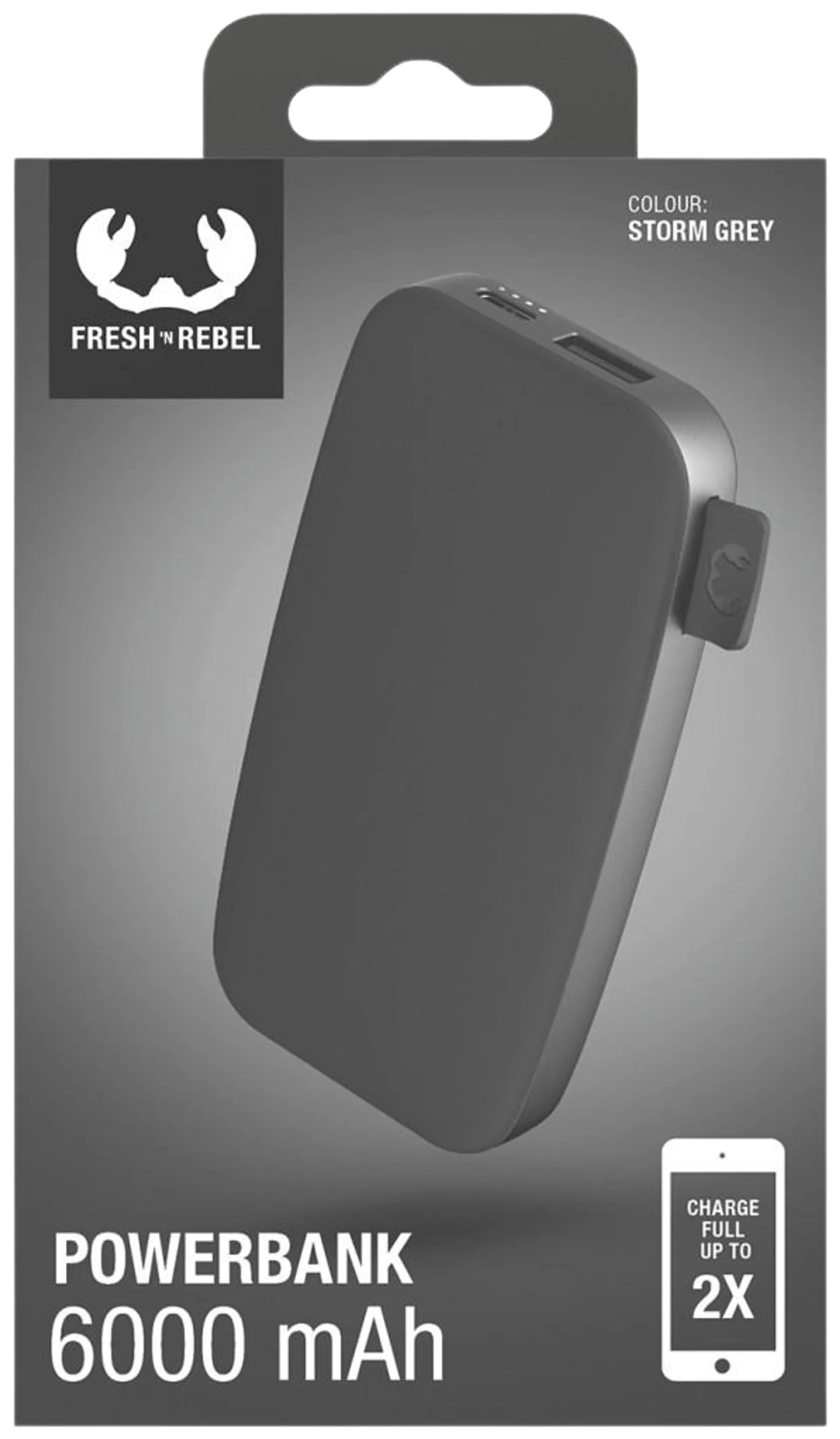 Fresh 'n Rebel Varavirtalähde 6000 mAh USB-C -liitännällä, Fast Charging, Storm Grey - 6