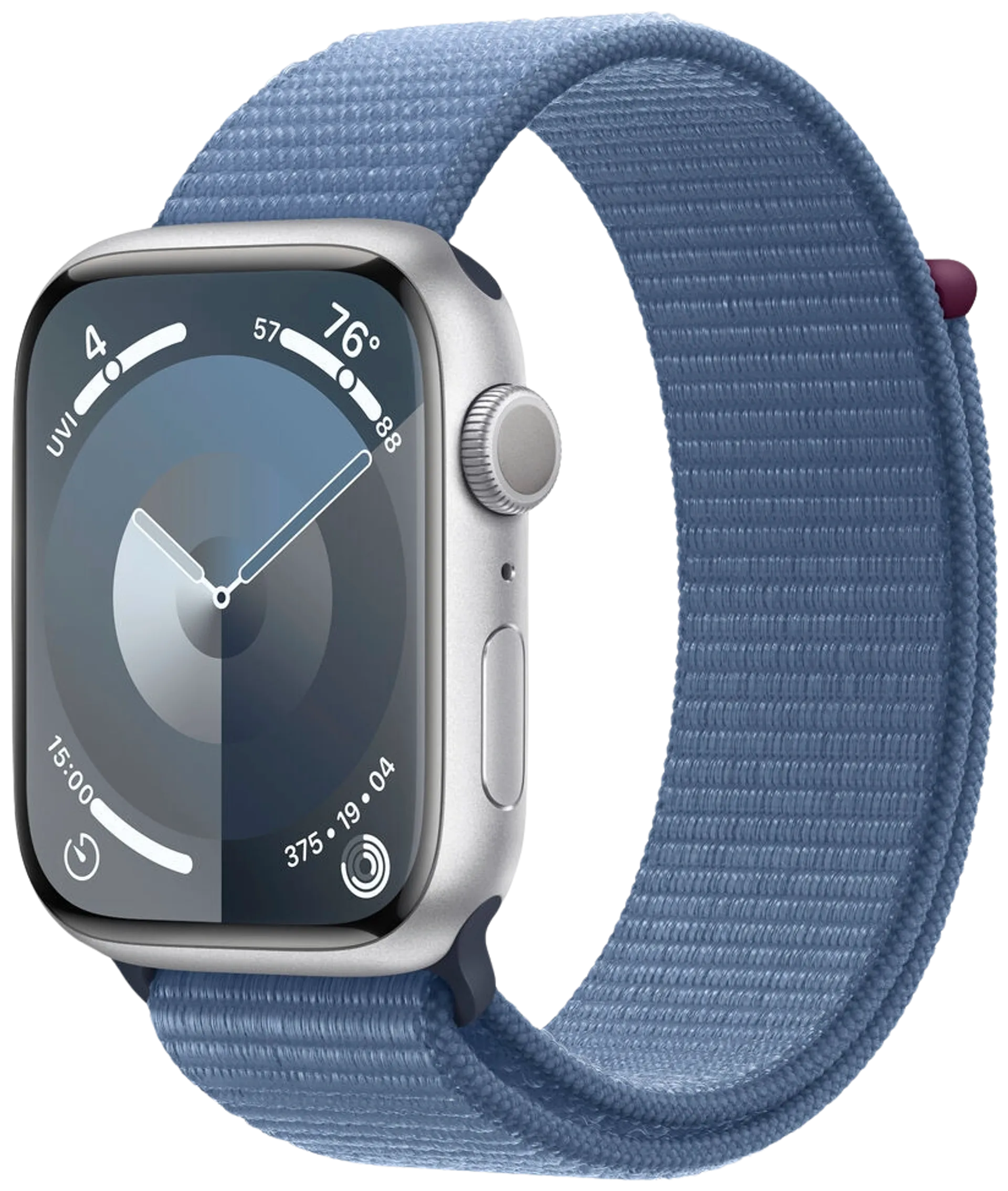 Apple watch Series 9 GPS 45mm Hopeinen alumiinikotelo talvensininen urheiluranneke MR9F3KS/A