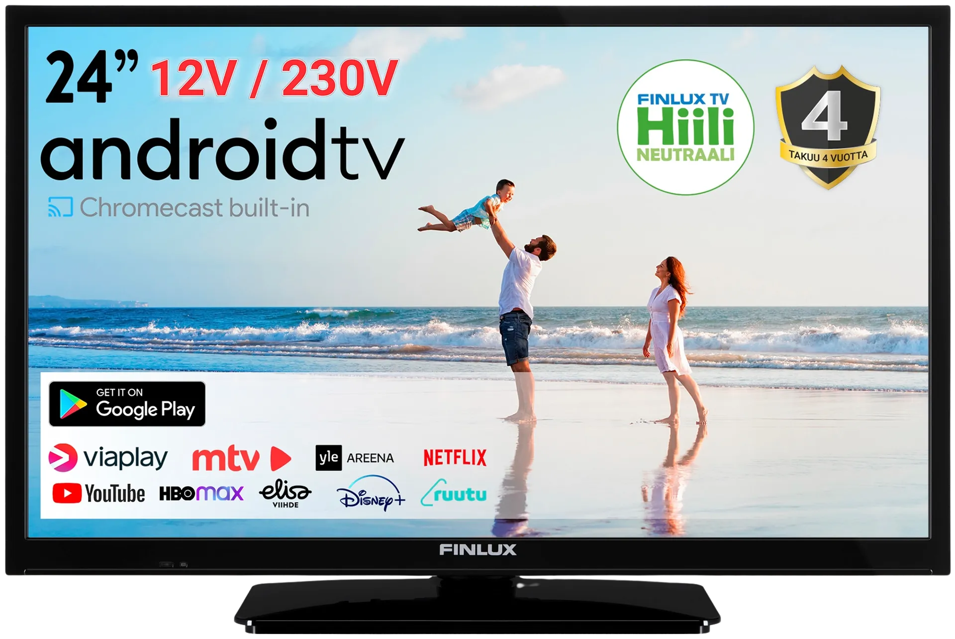 Finlux 24" HD Ready Android Smart TV 12V sekä 230V käyttöjännitteellä 24M7.1ECI-12 - 2