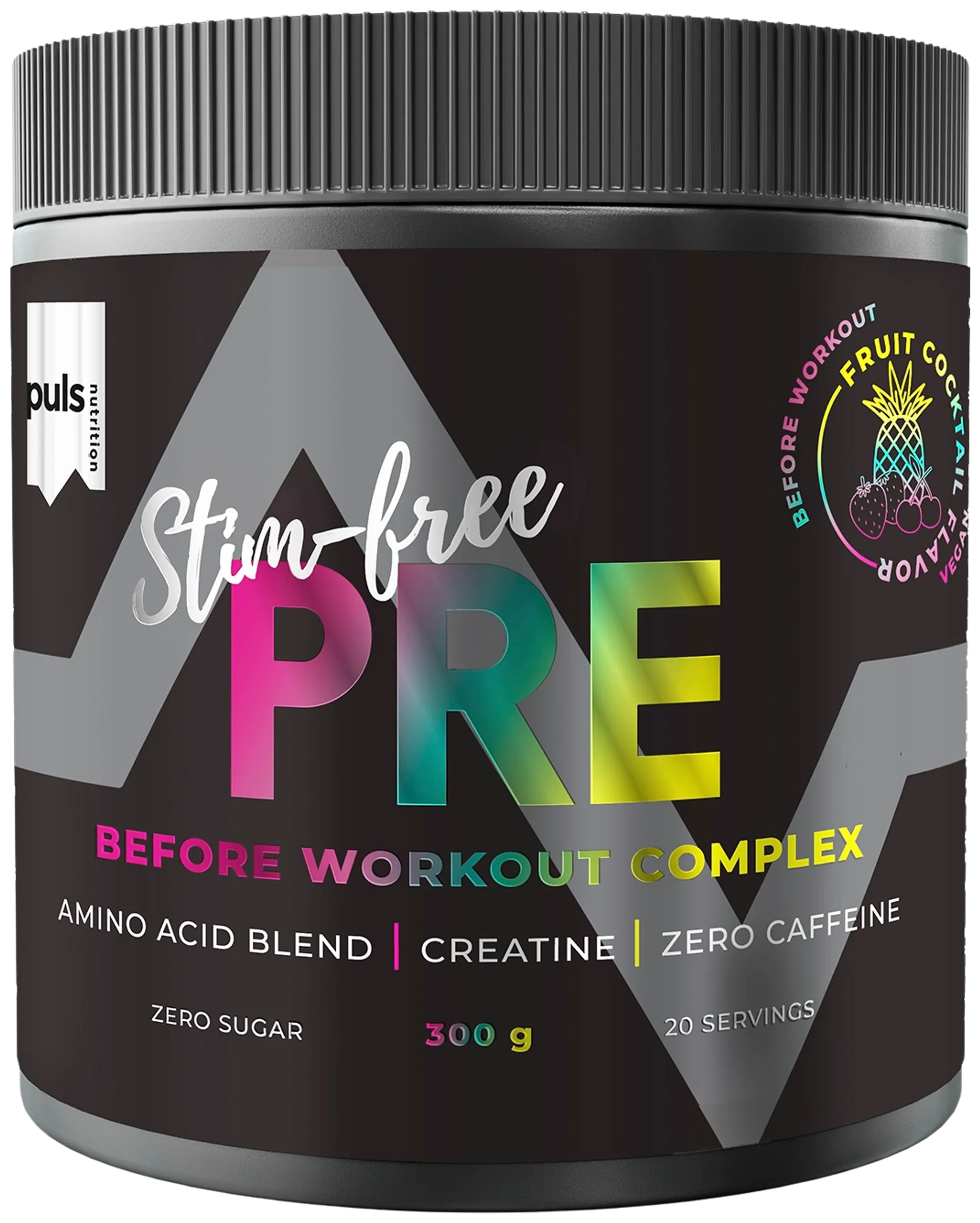 PULS Stim-free Pre workout juomajauhe hedelmä cocktail 300g