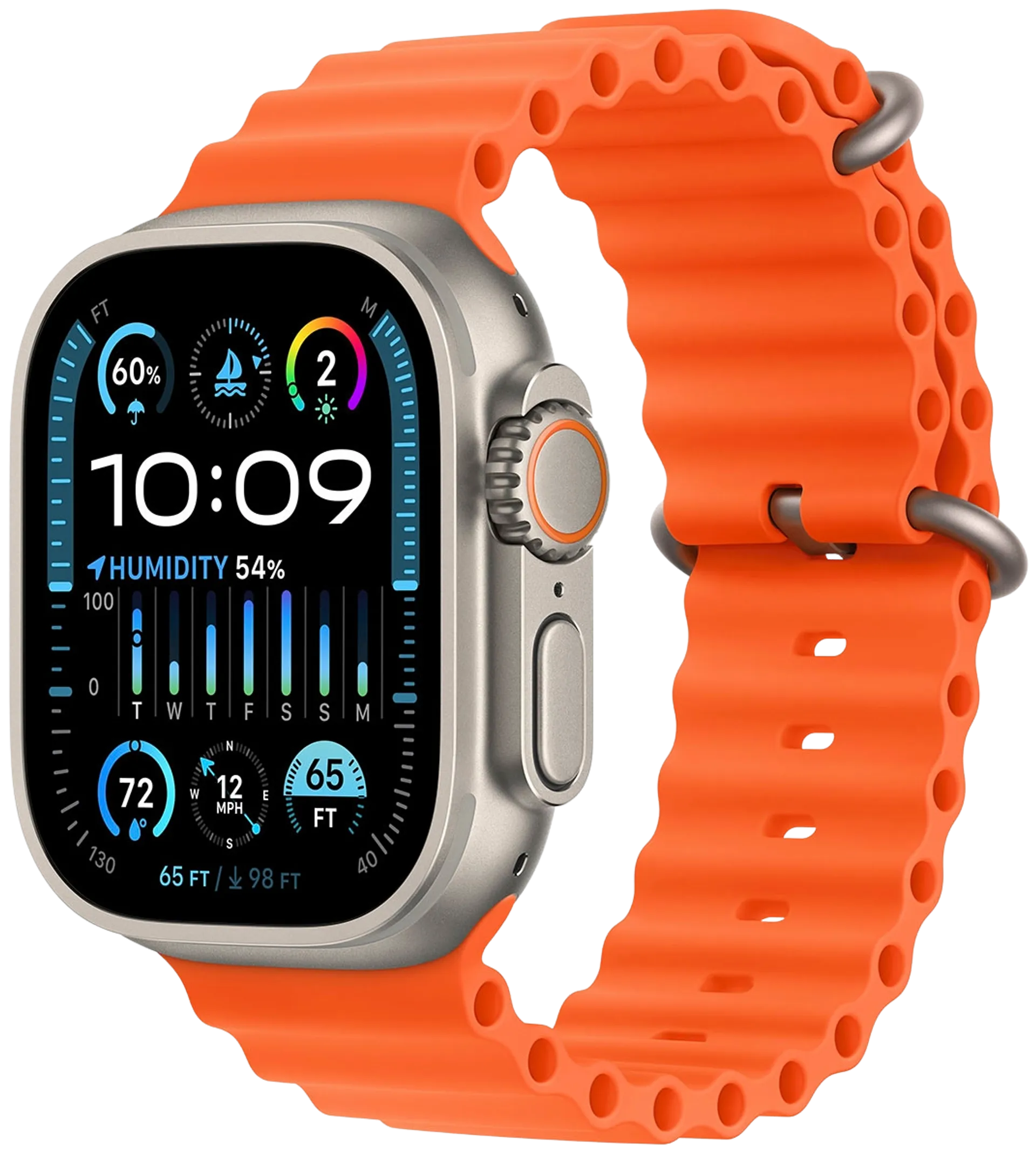 Apple watch Ultra 2 GPS + Cellular 49mm Titaani kotelo Oranssi ocean ranneke MREH3KS/A