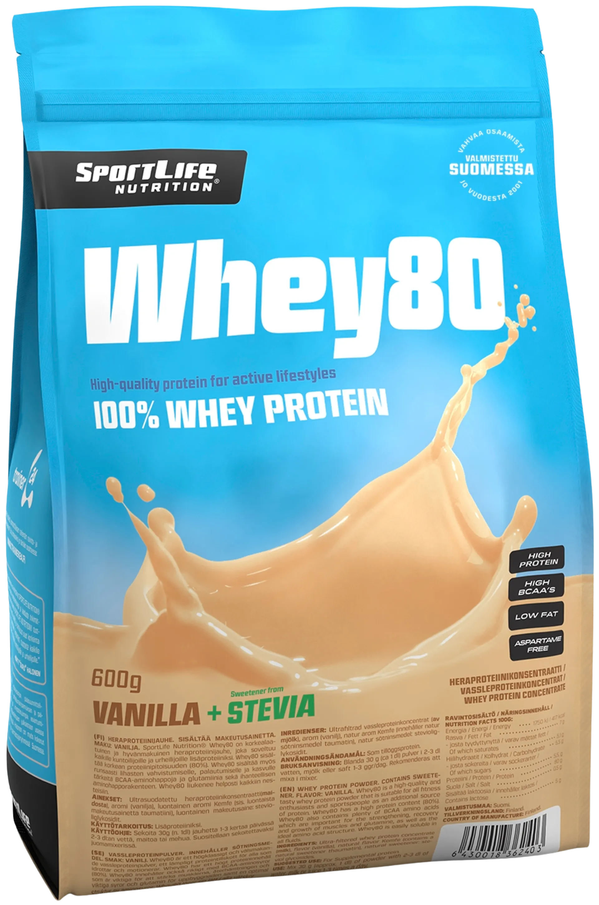 SportLife Nutrition Whey80 600g vaniljajäätelö heraproteiinijauhe