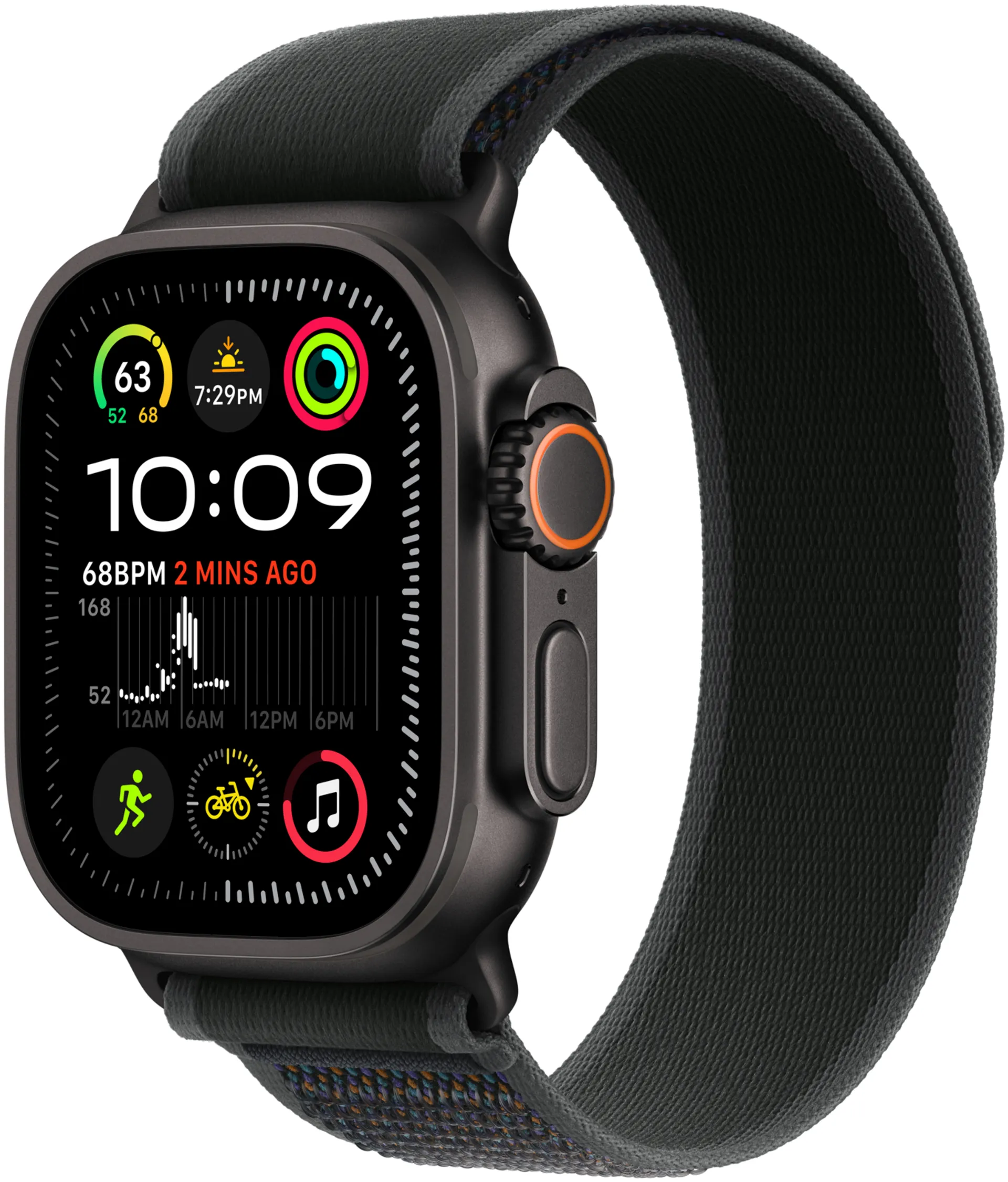 Apple Watch Ultra 2 GPS + Cellular 49mm mustatitaani kotelo, Black Trail Loop ranneke - S/M - MX4U3KS/A - 2