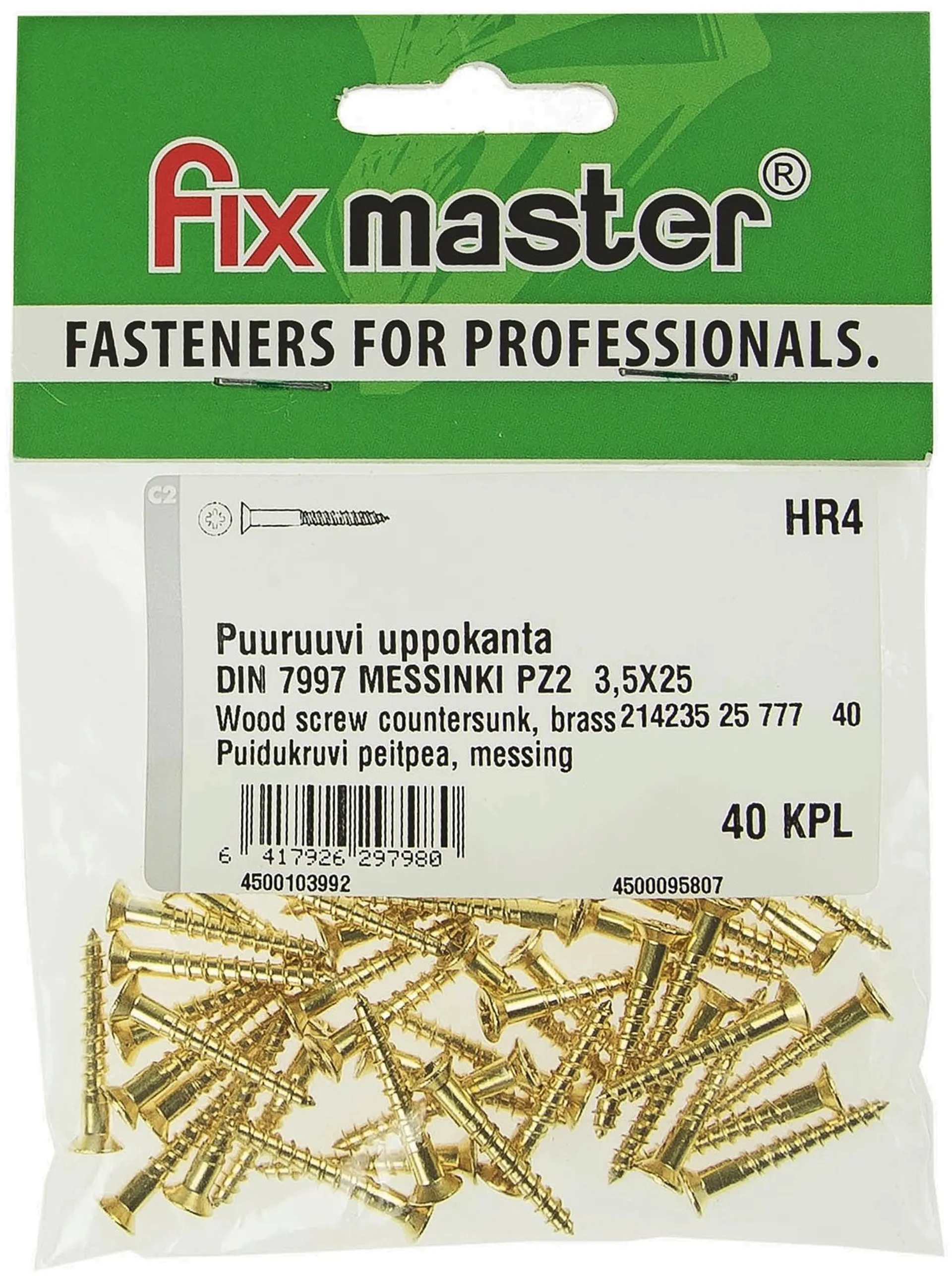Fix Master puuruuvi uppokanta messinki PZ2 3,5X25 40kpl