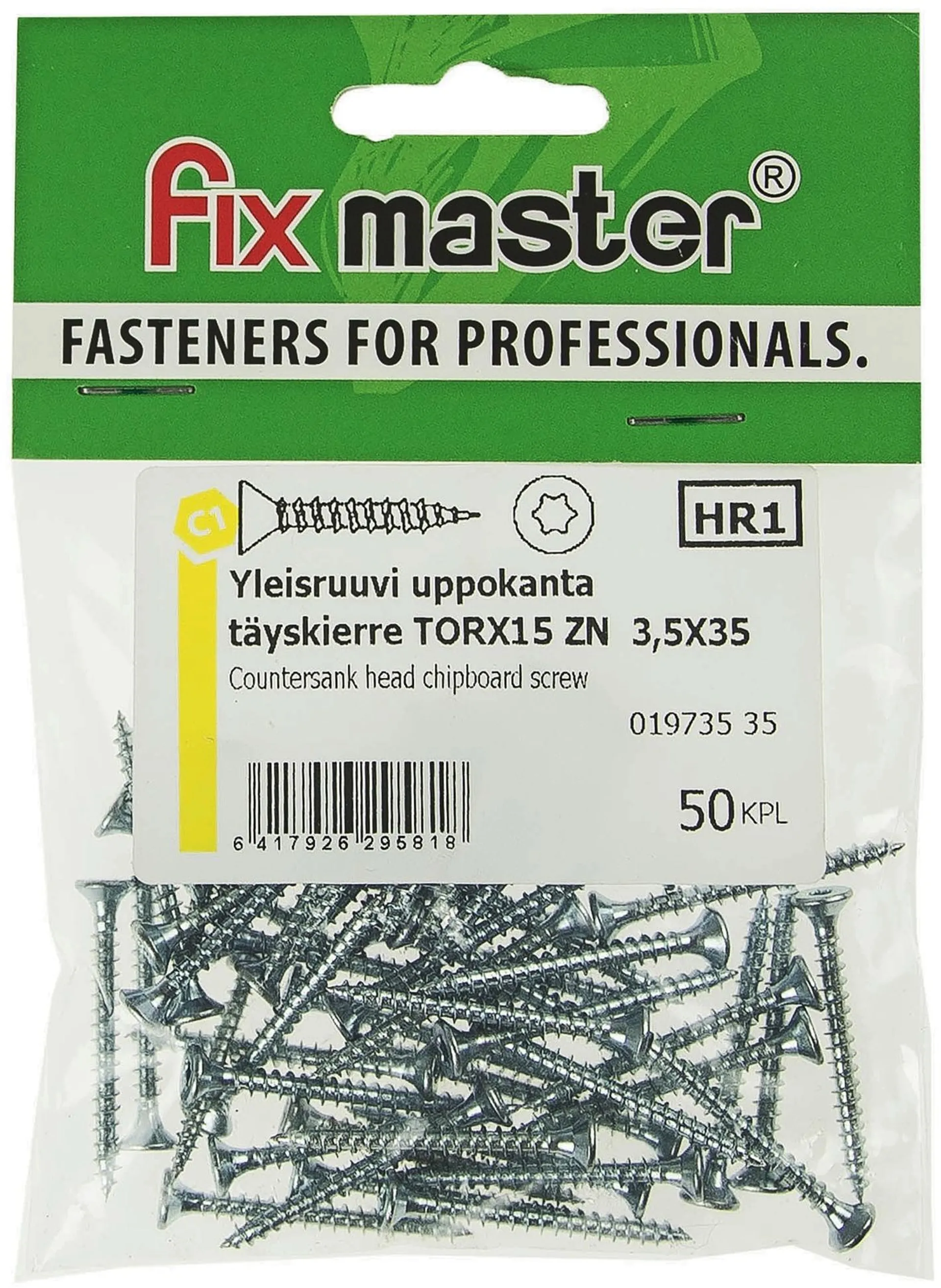 Fix Master yleisruuvi uppokanta täuskierre torx15 3,5X35 sinkitty 50kpl