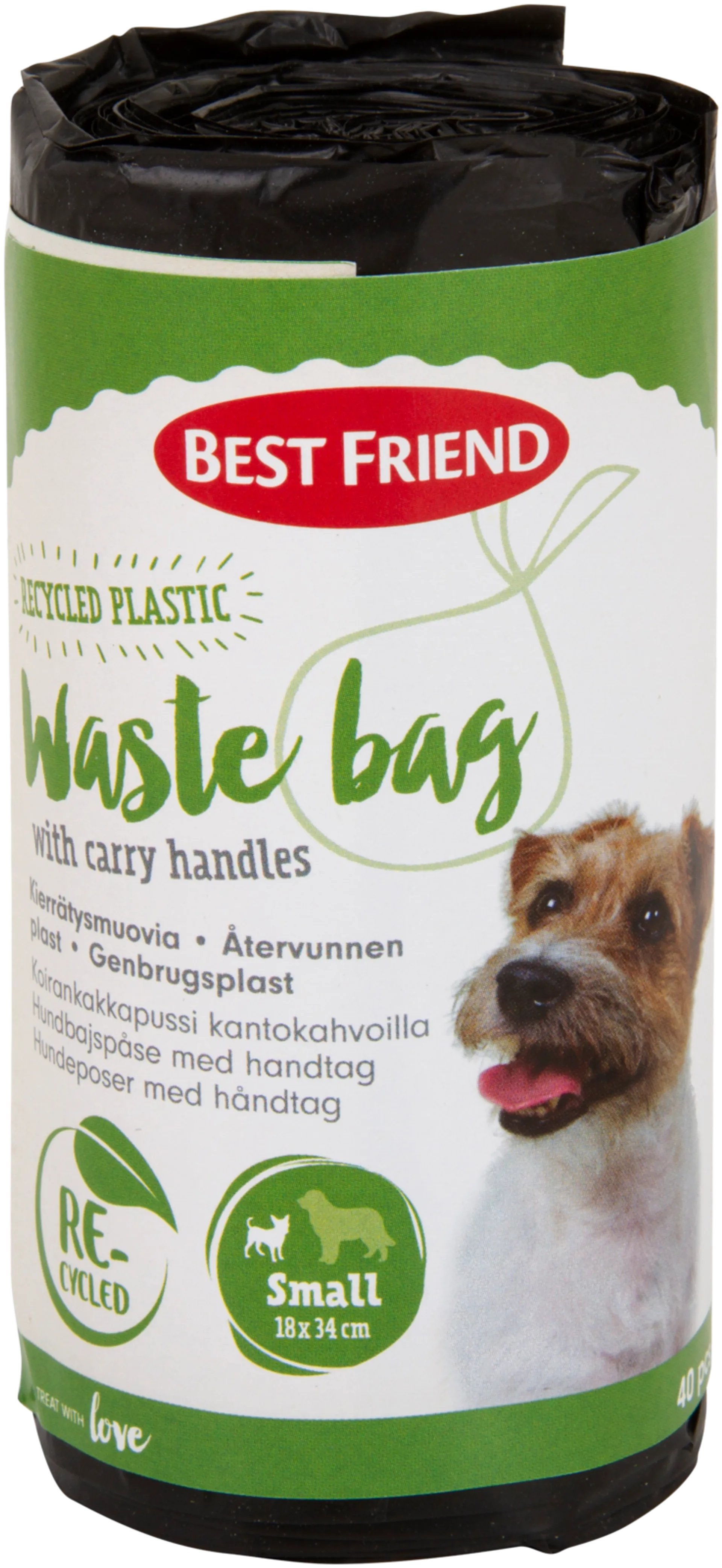 Best Friend Koiran kakkapussi S (18x34 cm) kantokahvoilla, kierrätysmuovia