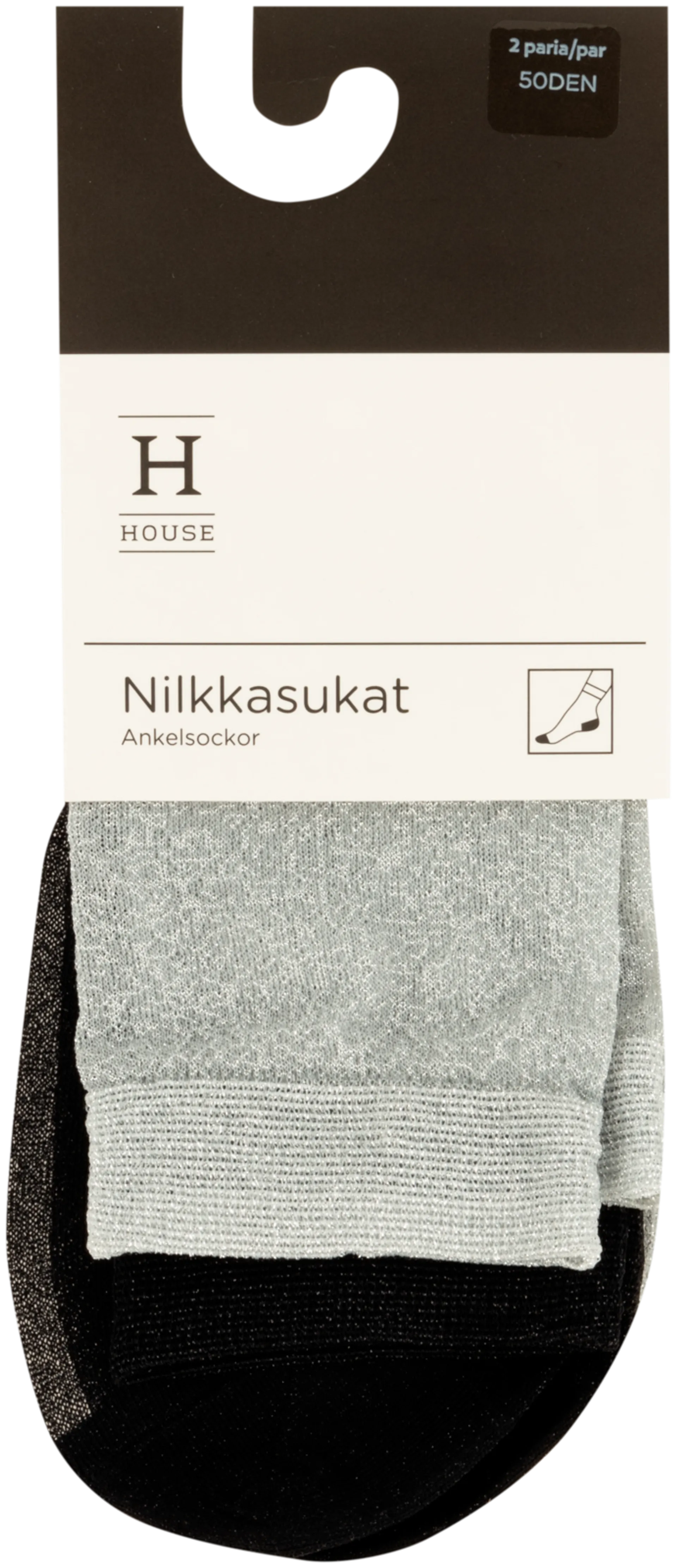 House naisten nilkkasukat glitter 2-pack DSUH042401 - Silver/black - 2