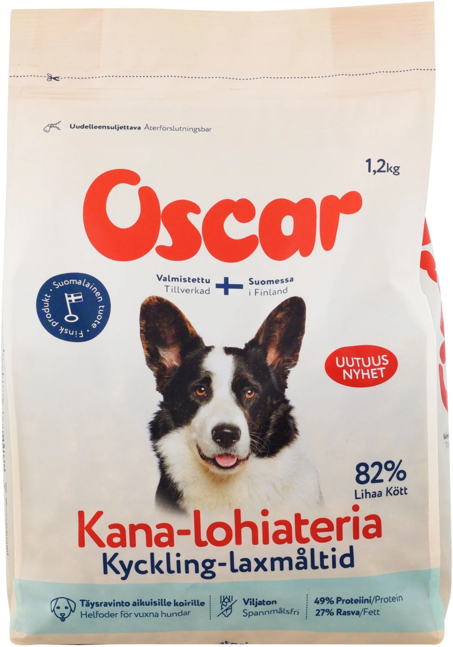 Oscar Kana-lohiateria koirille täysravinto 1,2kg