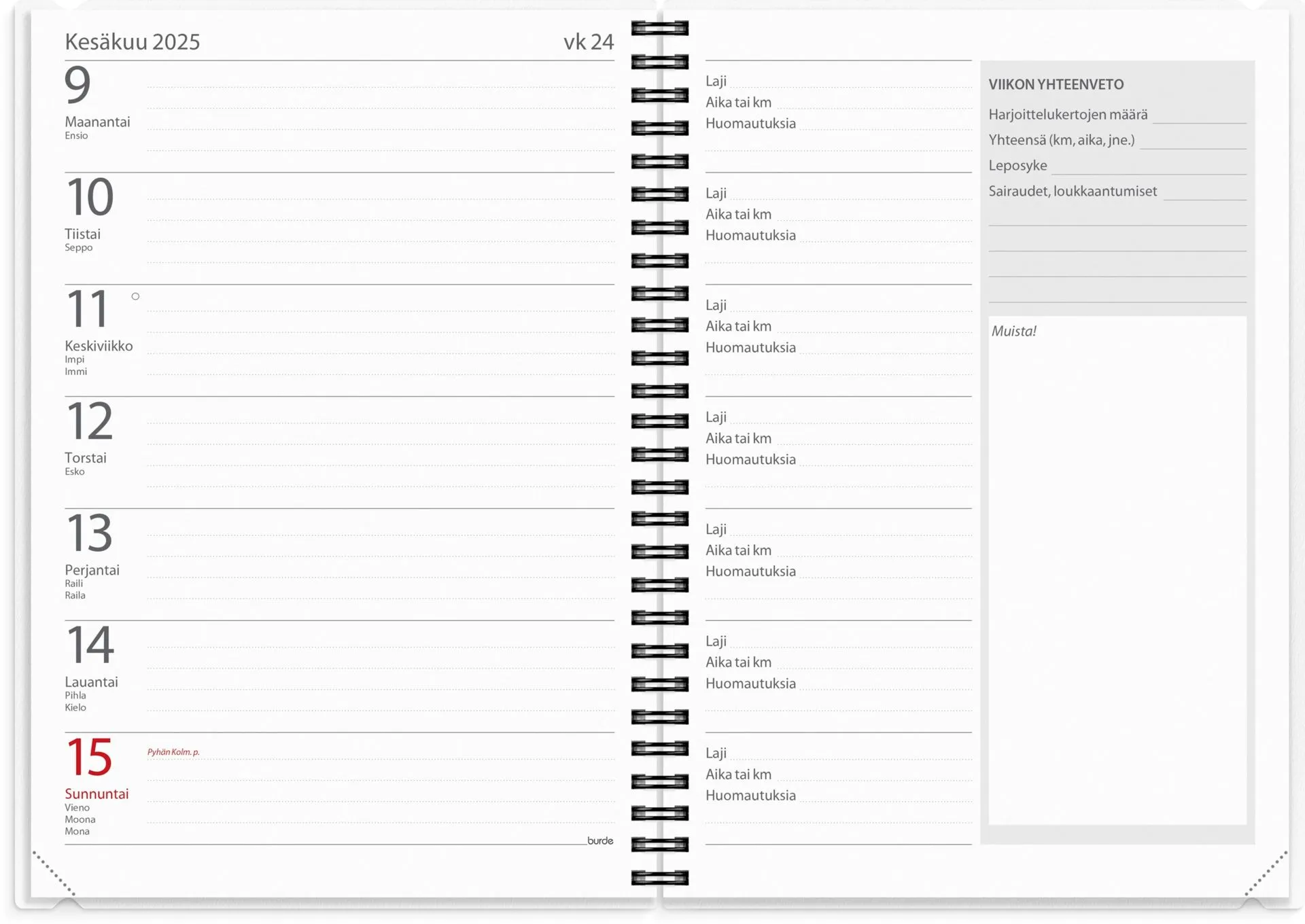 Burde Vuosikalenteri 2025 Kuntokalenteri A5 - 3