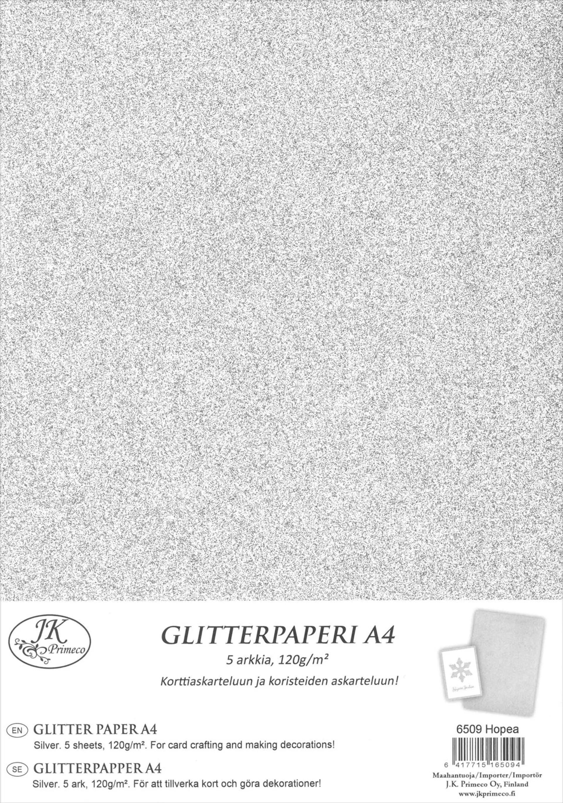 J.K. Primeco Glitterpaperi A4 hopea 5kpl