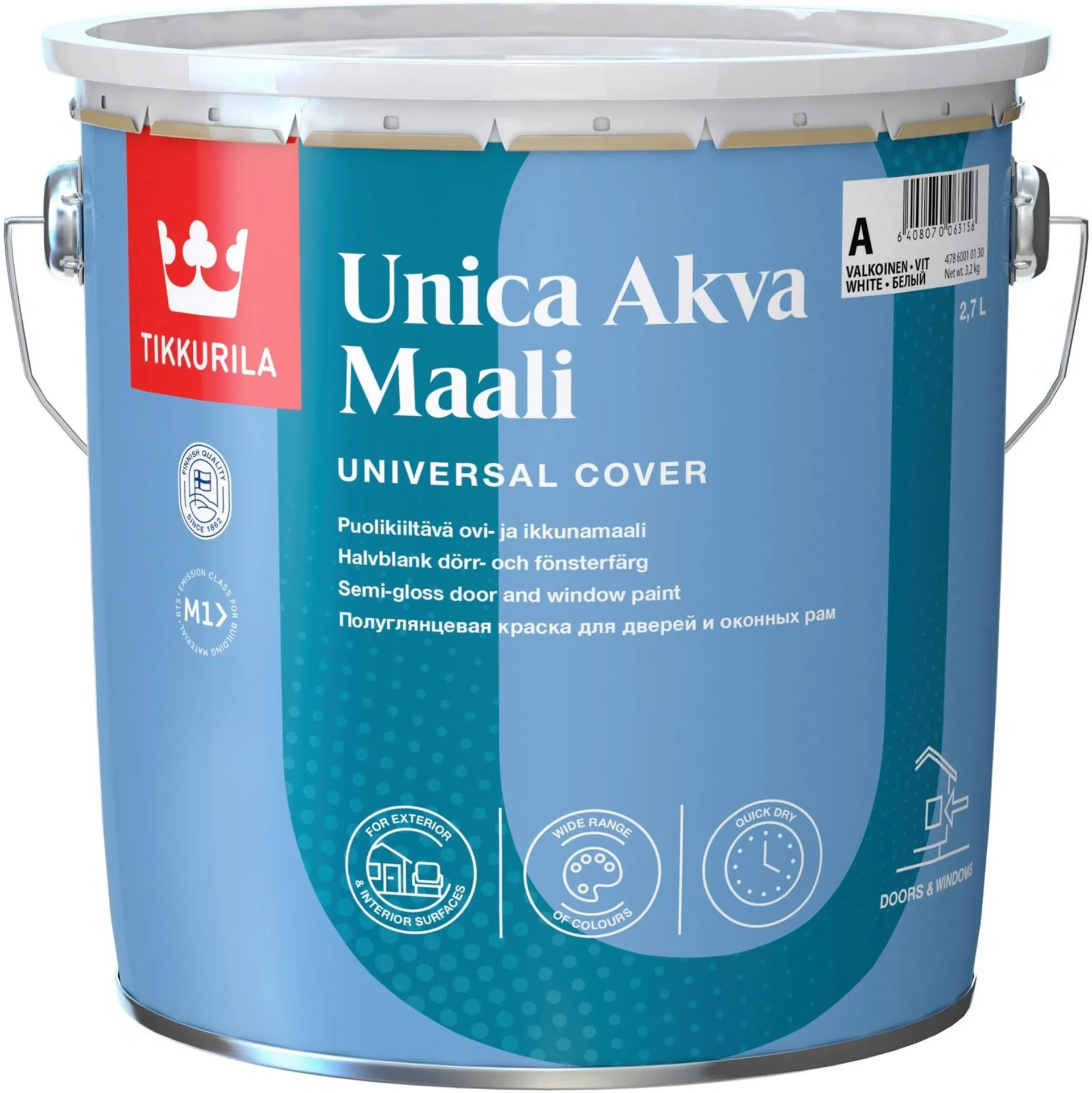 Tikkurila Unica Akva ovi- ja ikkunamaali 2,7l C vain sävytykseen puolikiiltävä