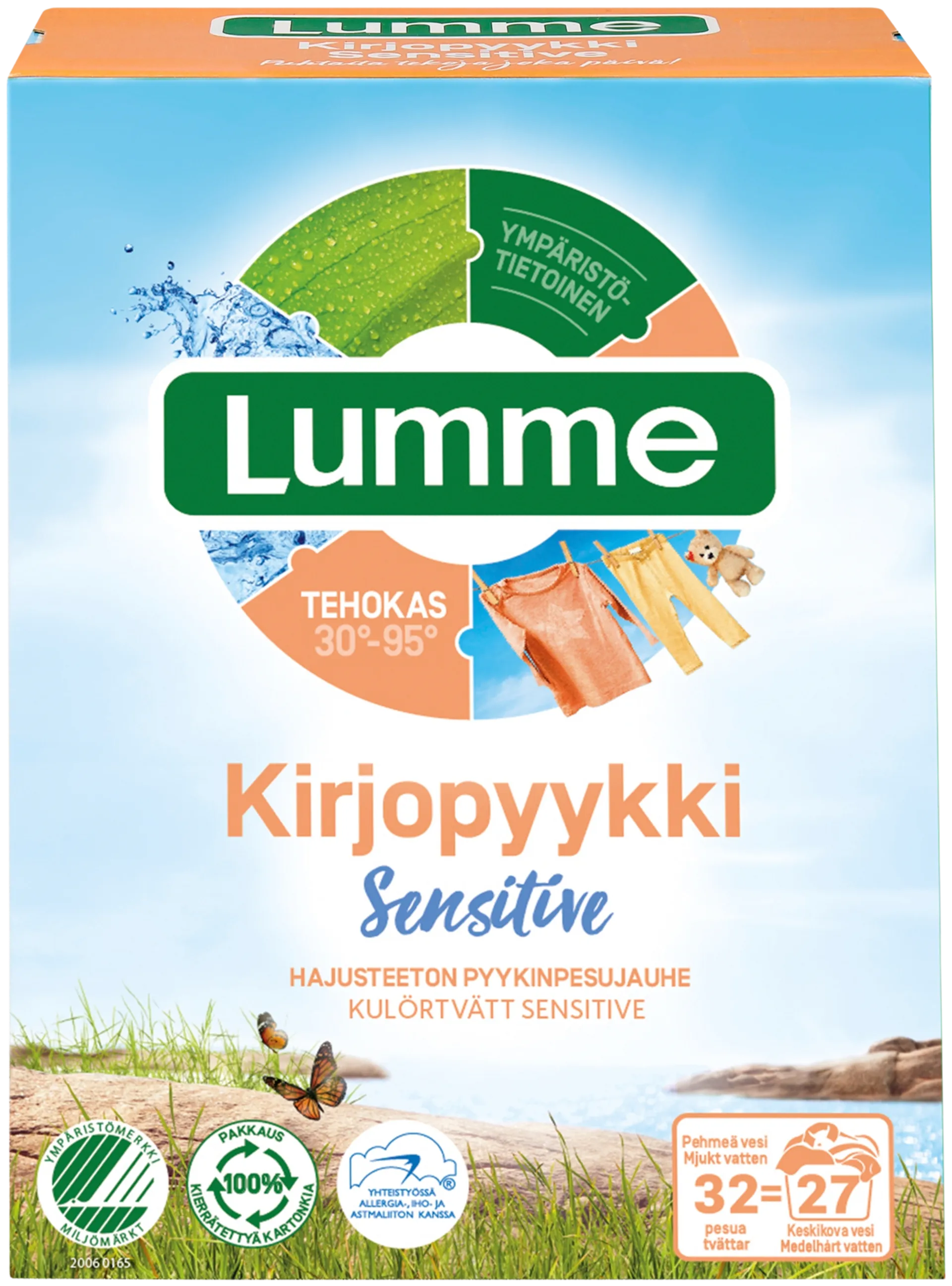 Lumme Kirjopyykki Sensitive hajusteeton pyykinpesujauhe 1120g