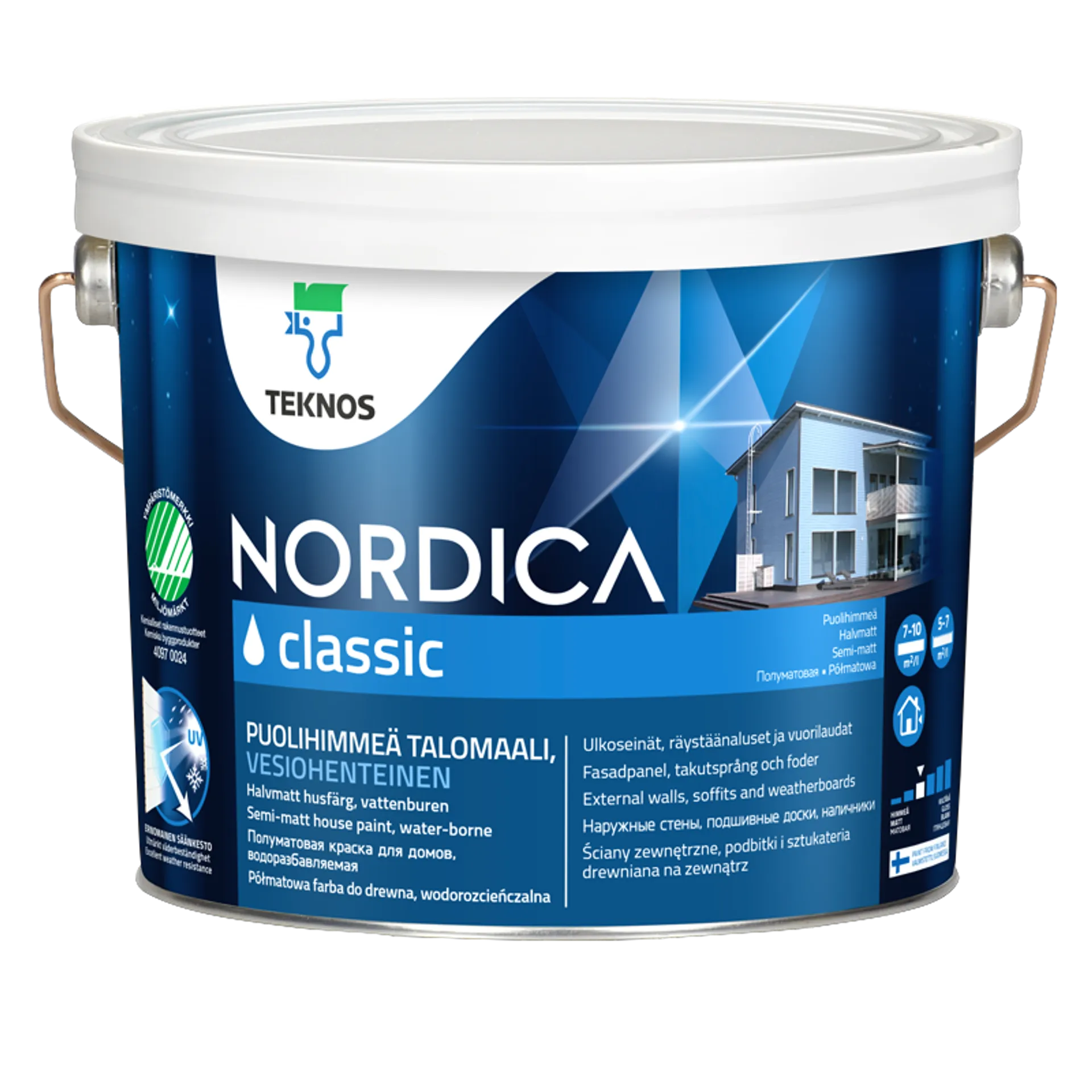 Teknos talomaali Nordica Classic 2,7 l PM1 valkoinen sävytettävissä puolihimmeä