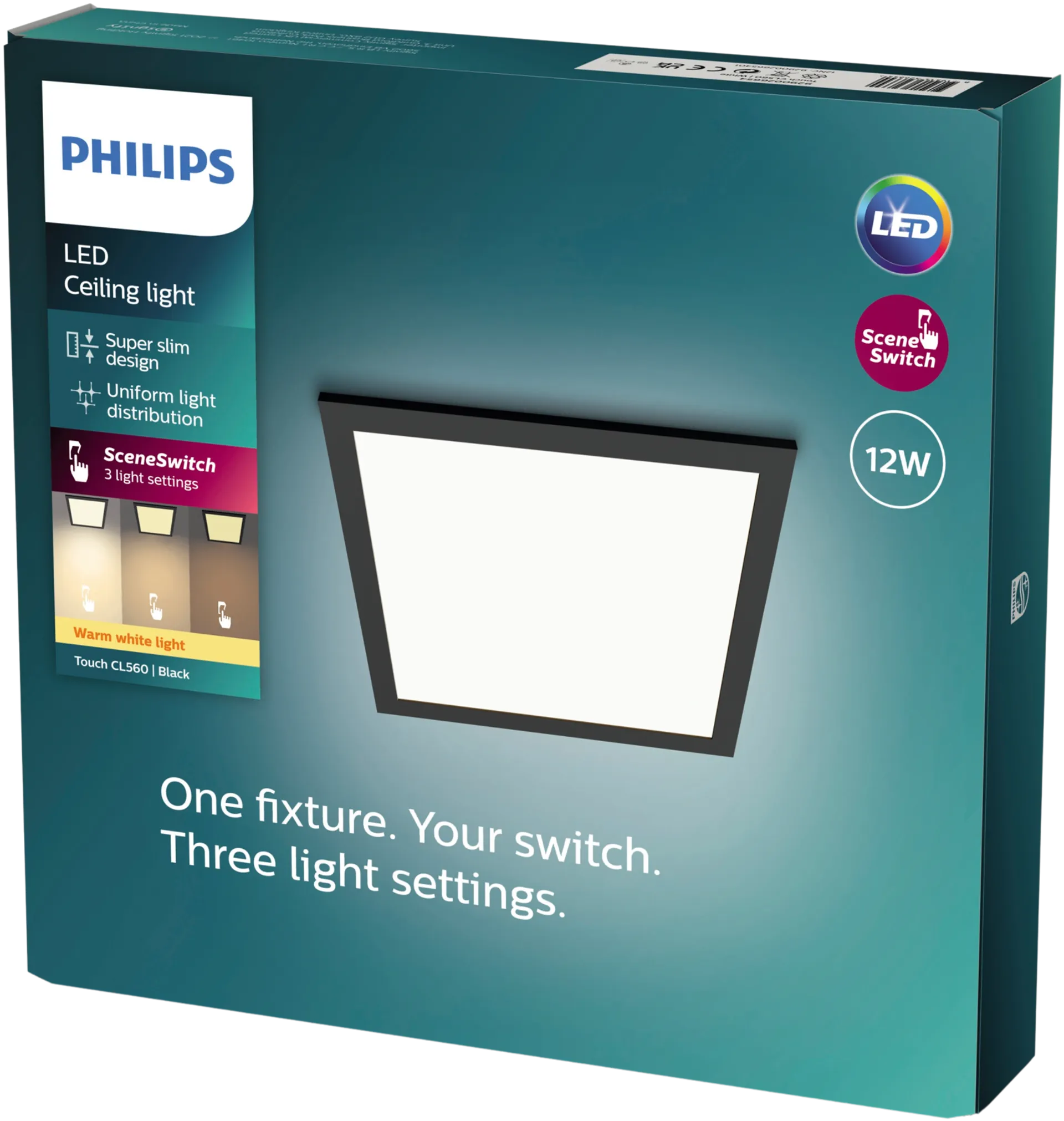 Philips Touch CL560 paneelivalaisin musta SceneSwitch 12W 27K - 2