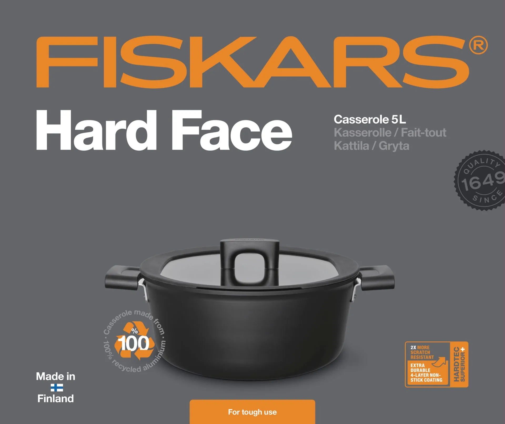 Fiskars Hard Face 5L/26cm kattila kannella - 2