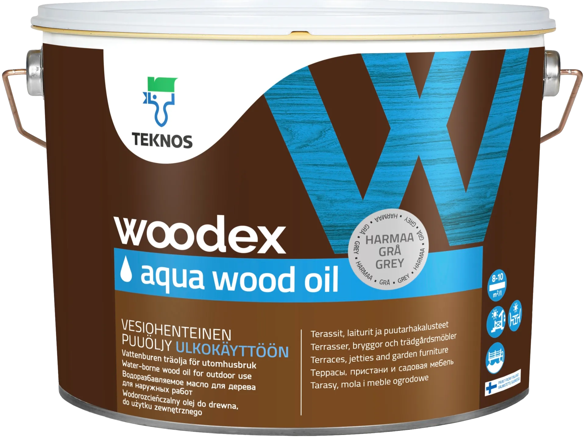 Teknos puuöljy Woodex Aqua Wood Oil 9 l harmaa