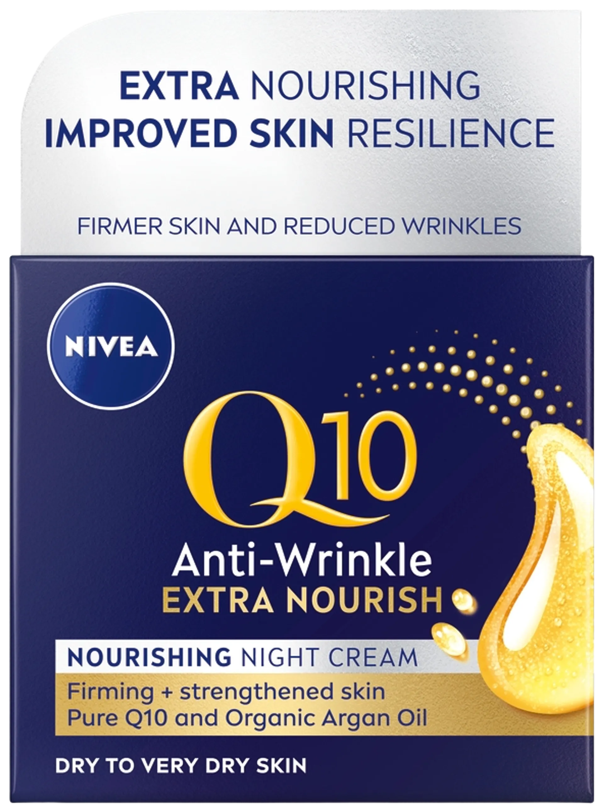 NIVEA 50ml Q10 Anti-Wrinkle Extra Nourish Night Cream -yövoide - 1