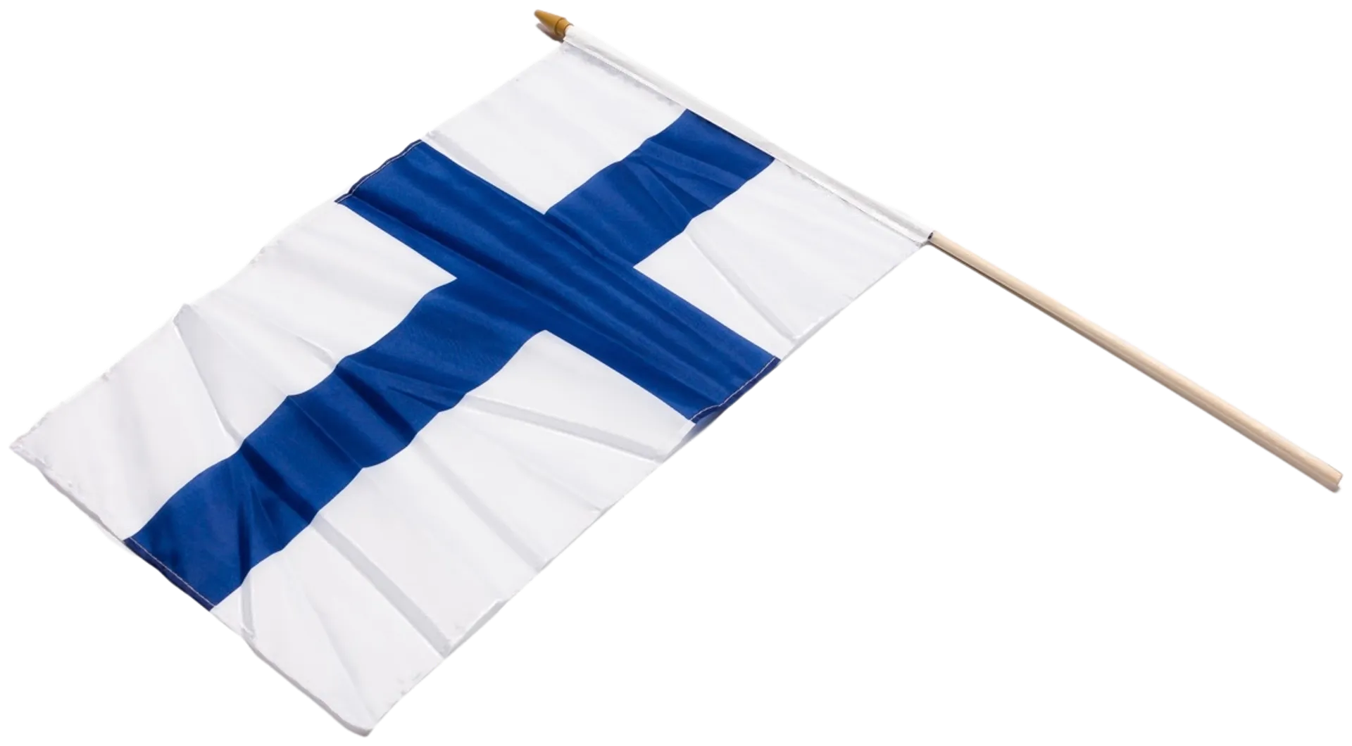 Suomi kannatuslippu 30 x 45 cm puisella tikulla 60 cm.
