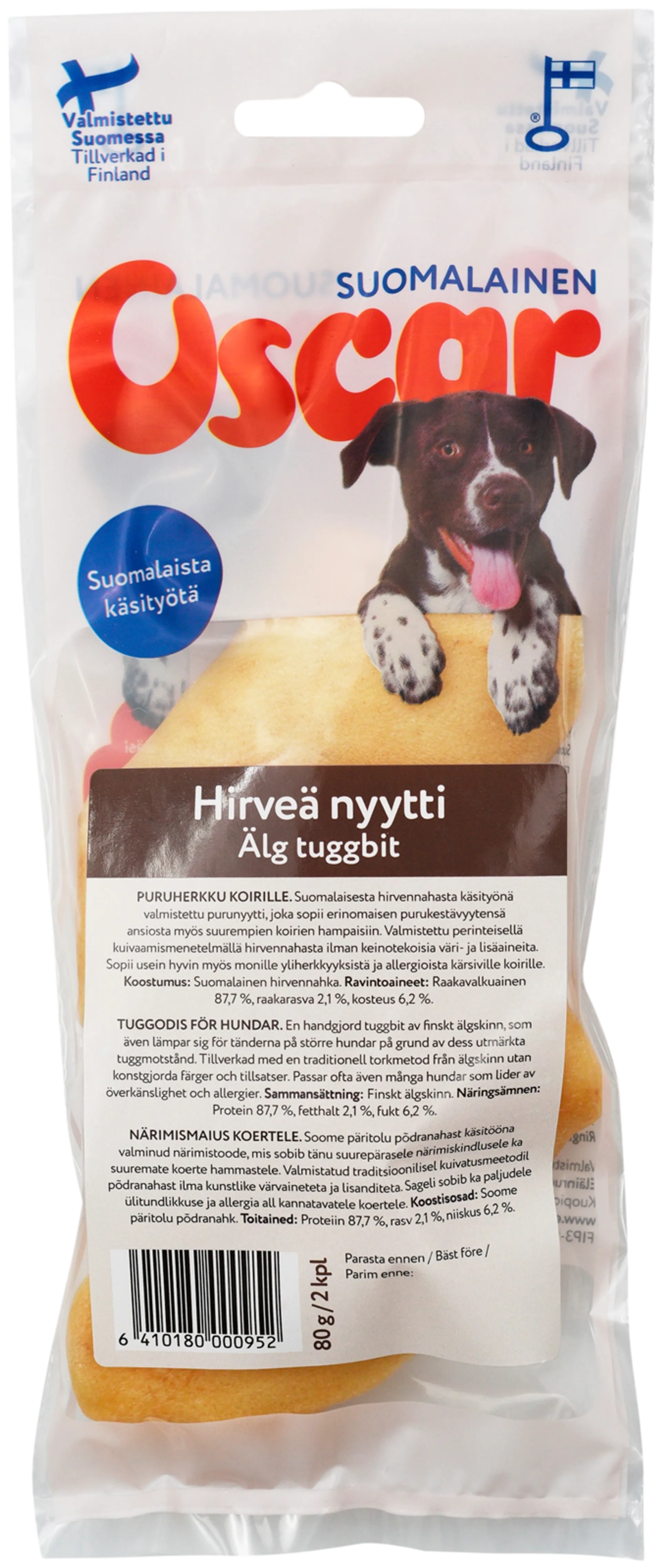 Oscar Hirveä nyytti puruherkku 80 g (2 kpl), koirille