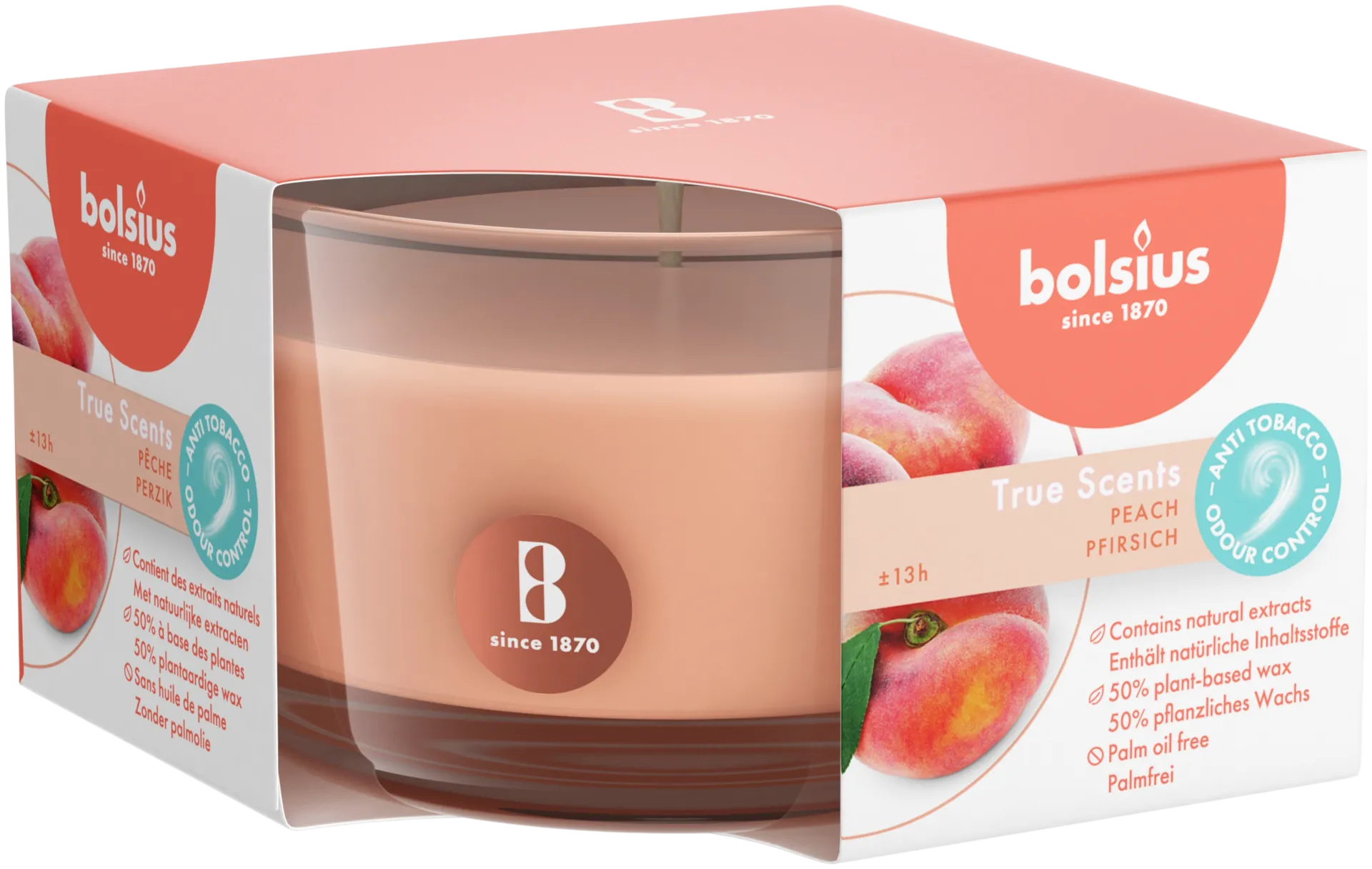Bolsius true scents tuoksukynttilä glass 50/80 peach - 2