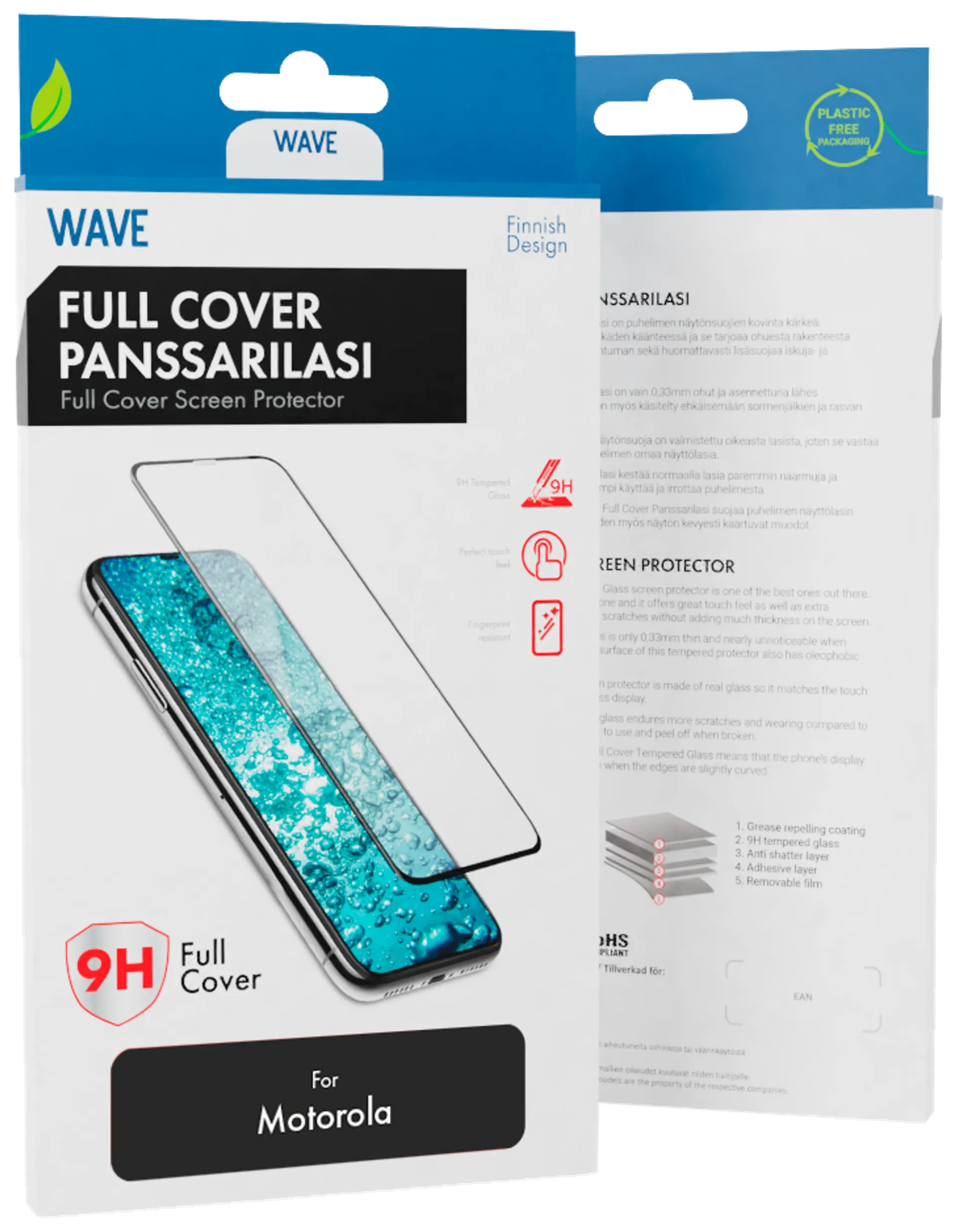 Wave Full Cover Panssarilasi, Motorola Moto E14, Musta Kehys