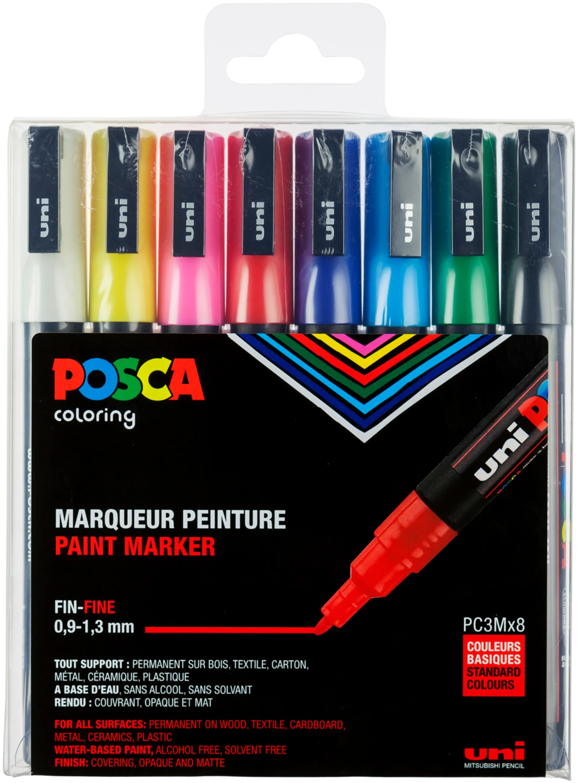 POSCA Marker 8 kpl PC-3M 0,9-1,3mm perus