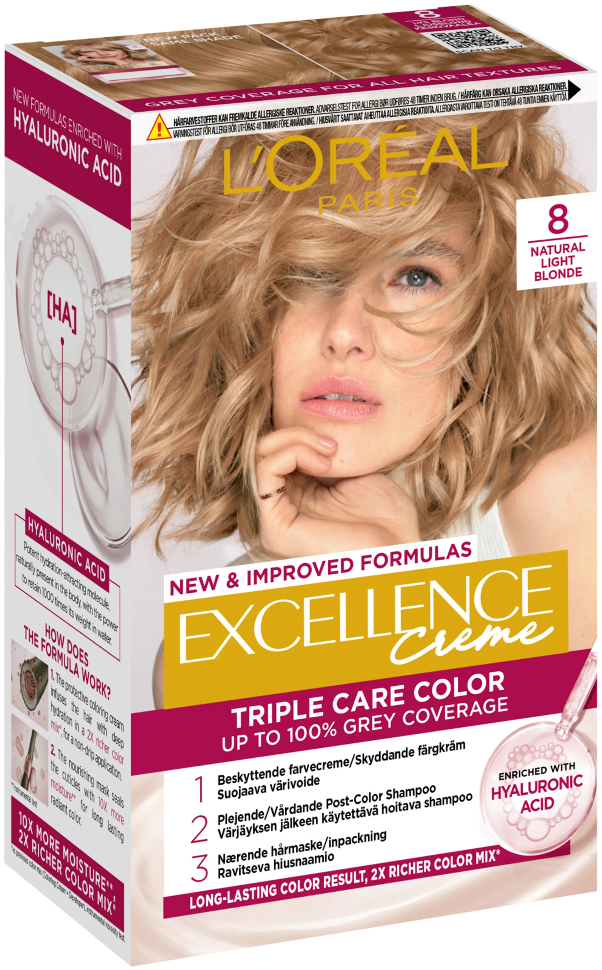 L'Oréal Paris Excellence Creme 8 Natural Light Blonde Keskivaalea kestoväri 1kpl - 2