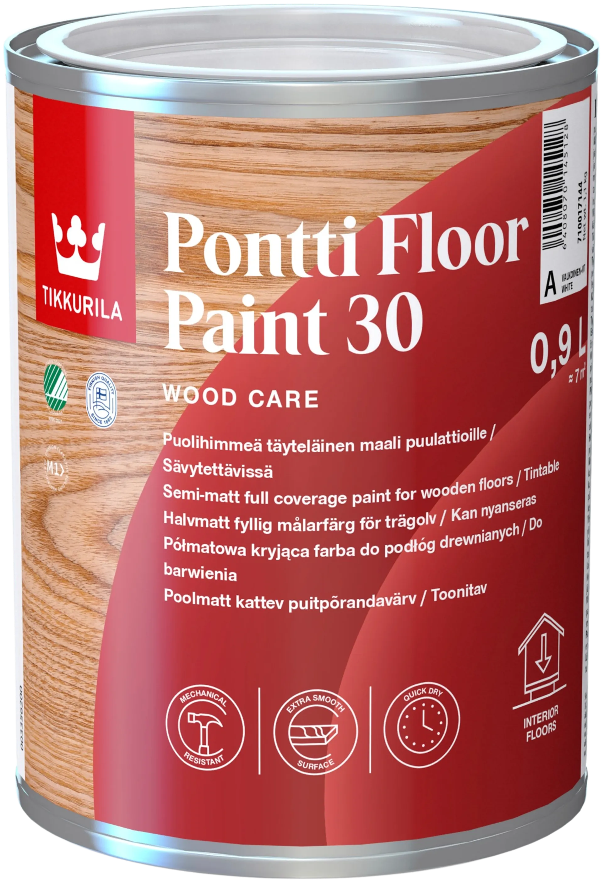 Tikkurila puulattiamaali Pontti Floor Paint 30 0,9l A valkoinen sävytettävissä