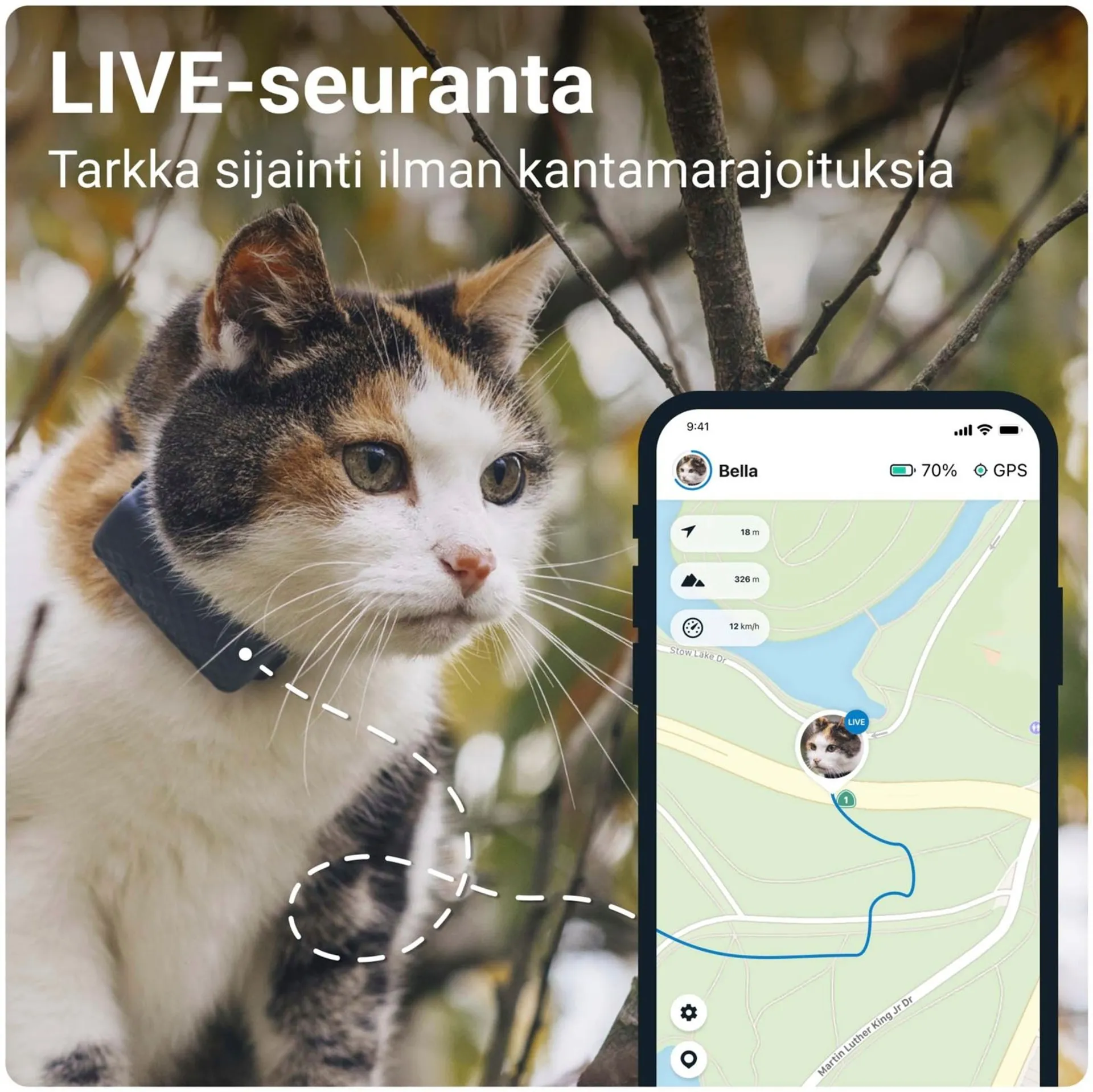 Tractive kissa mini 4G GPS/aktiivisuuskaulapanta - 2
