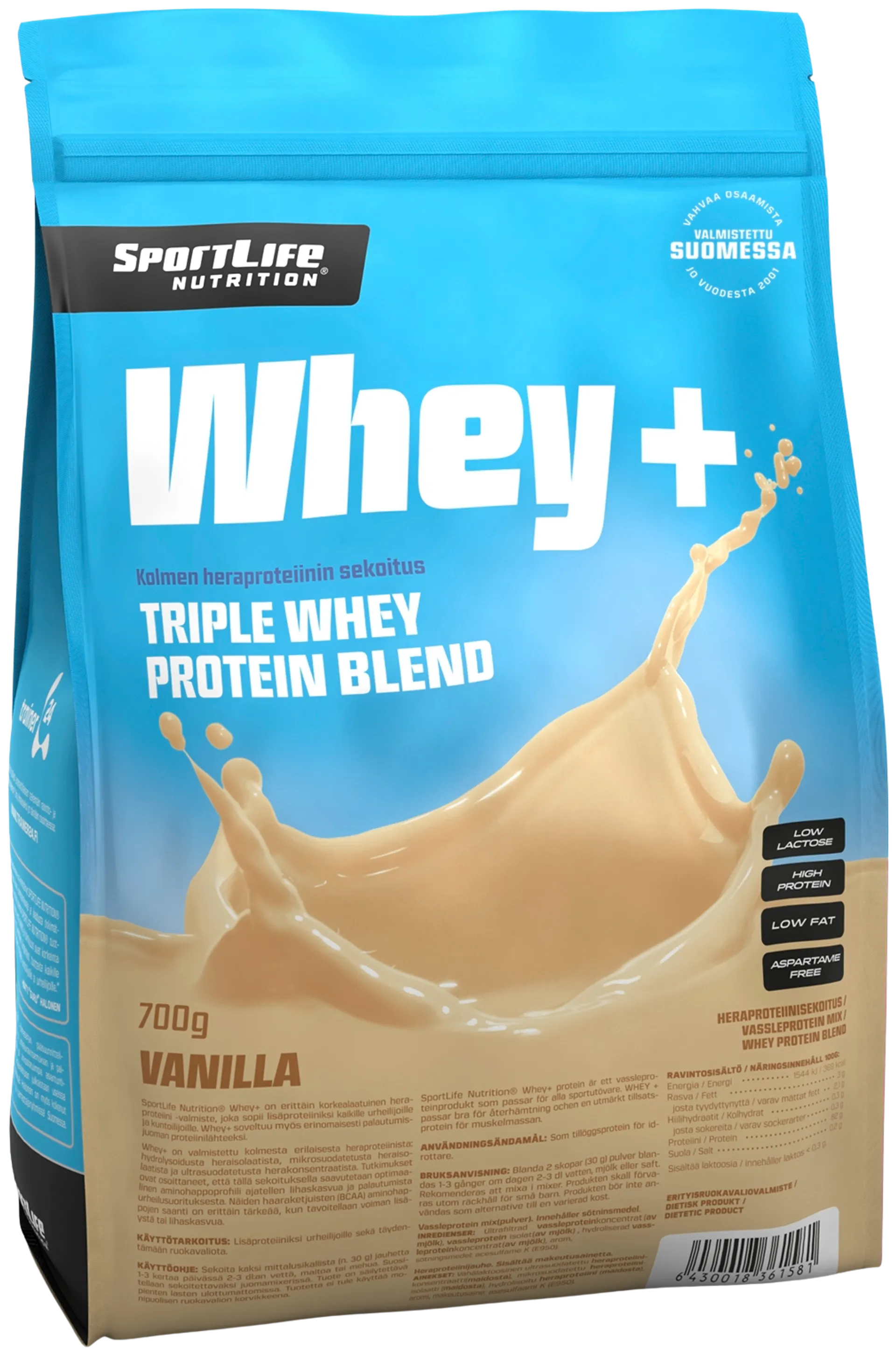 SportLife Nutrition Whey+ 700g vanilja heraproteiinisekoitus