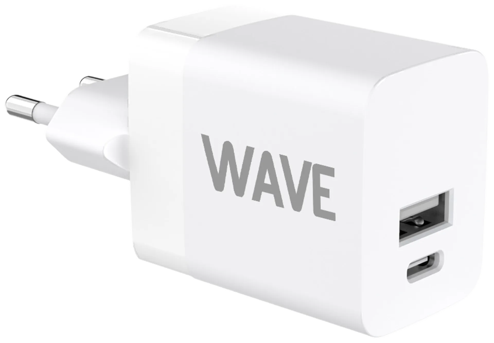 Wave 45W Pikalataava verkkolaturi, 1 x USB Type-C + 1 x USB-A (30W+12W), Valkoinen - 1