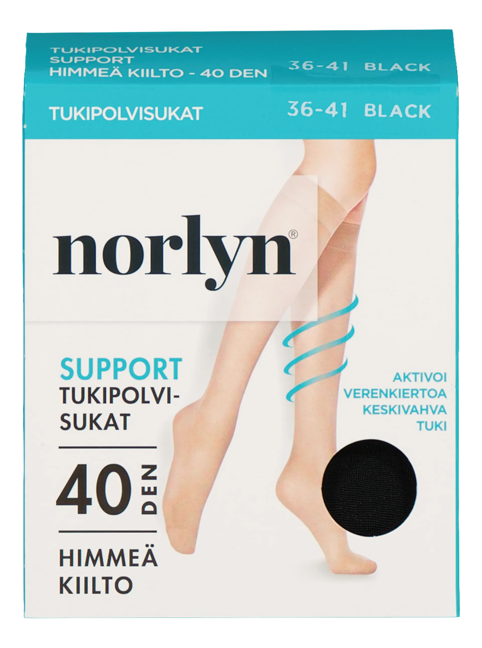 Norlyn naisten tukipolvisukat 40den - BLACK