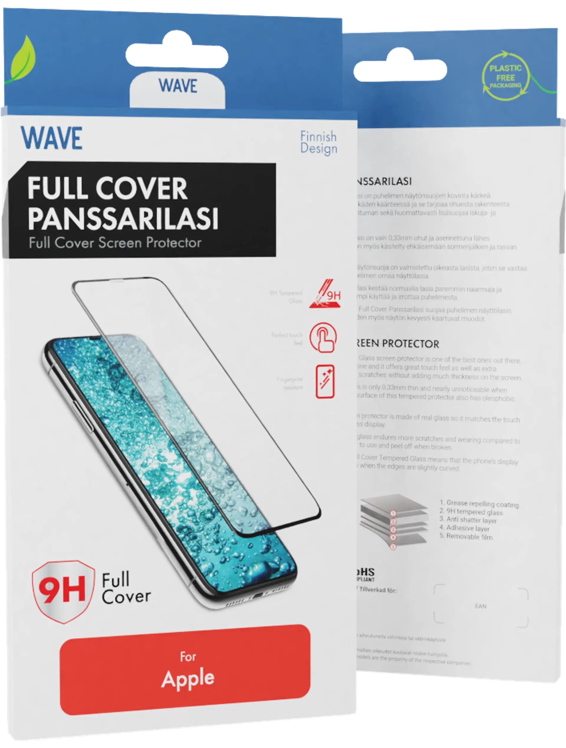 Wave Full Cover Panssarilasi, Apple iPhone 15, Musta Kehys
