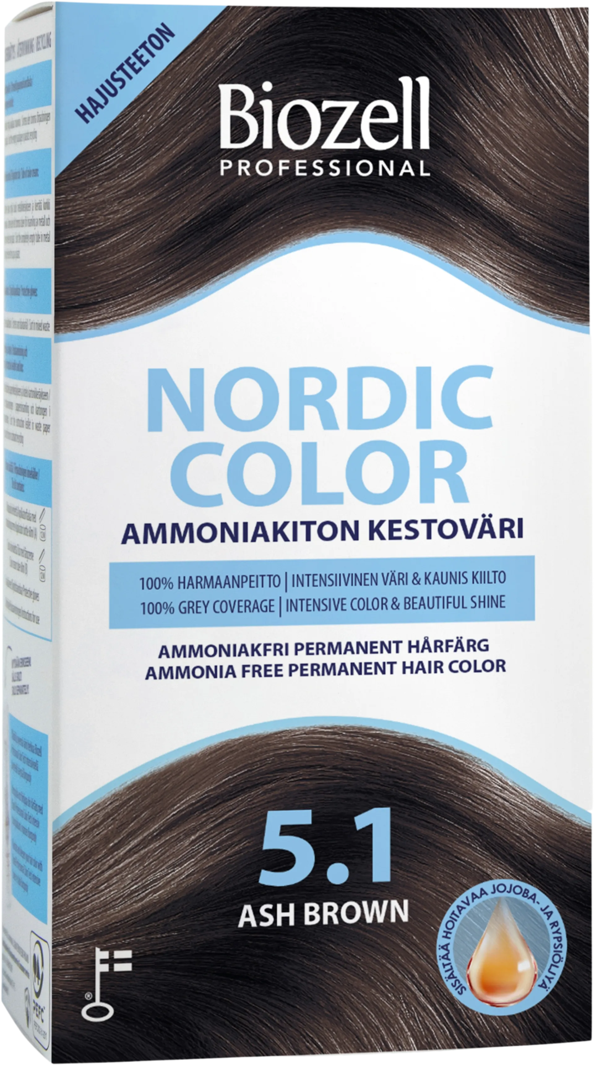 Biozell Professional Nordic Color ammoniakiton kestoväri Ash Brown 5.1 2x60ml