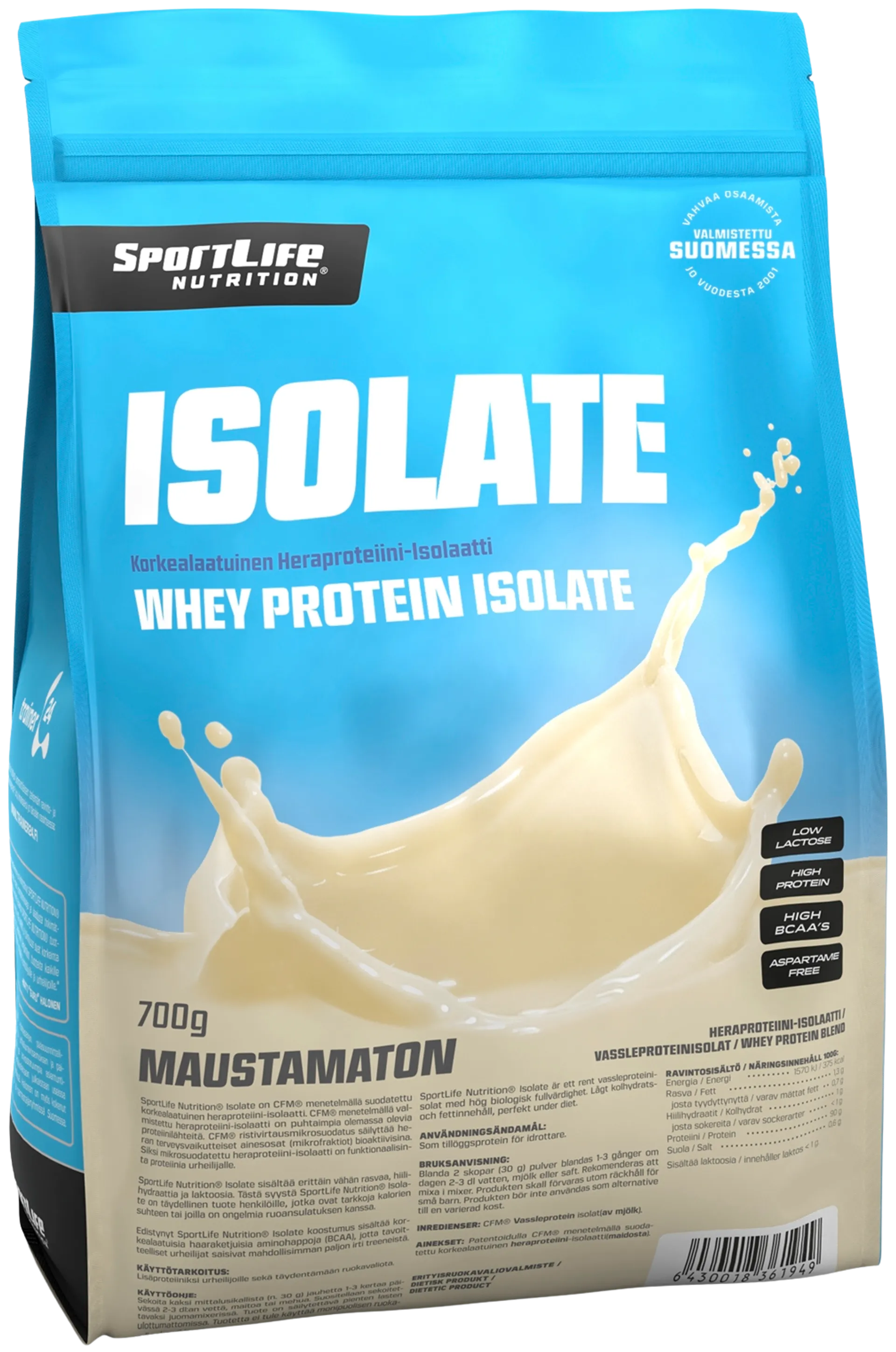 SportLife Nutrition Isolate 700g maustamaton heraproteiinijauhe