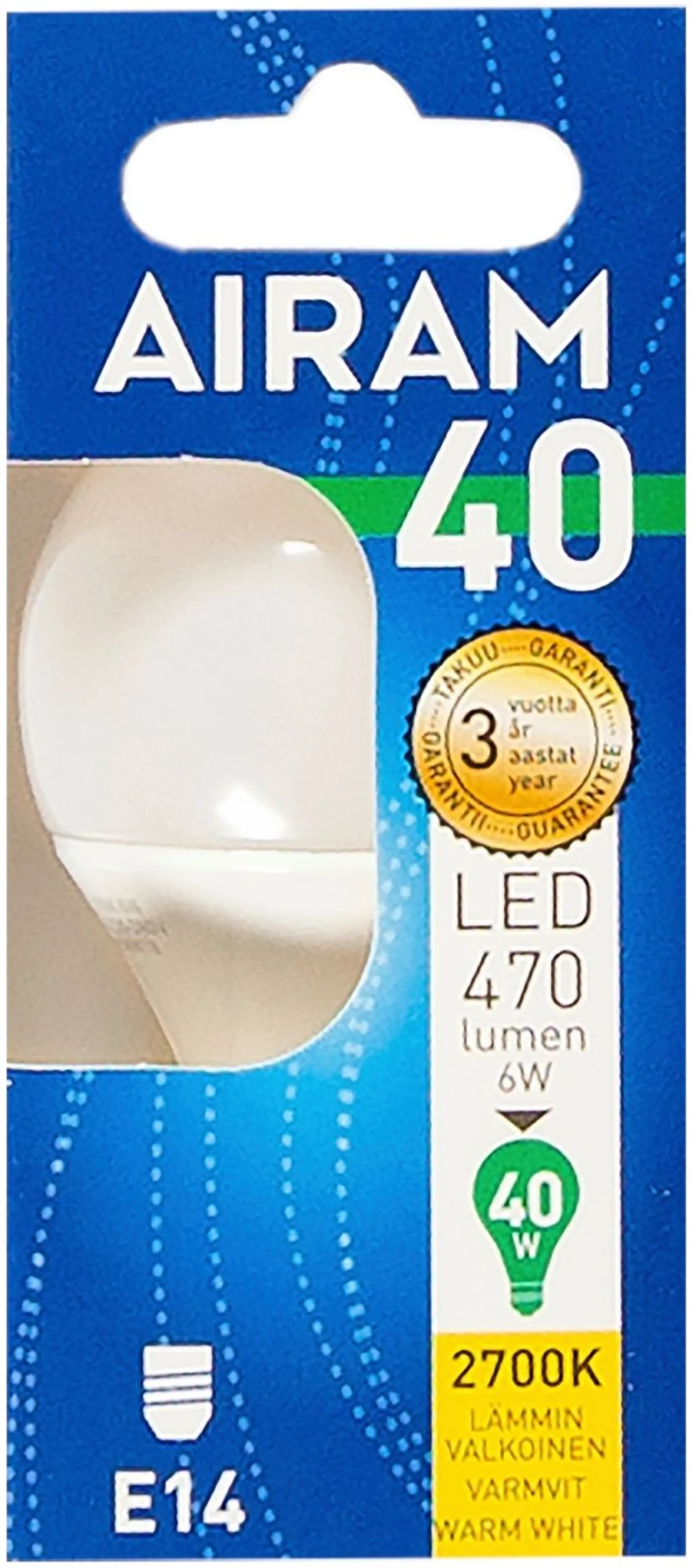Airam LED 4,9W mainos opaali E14 470lm 2700K