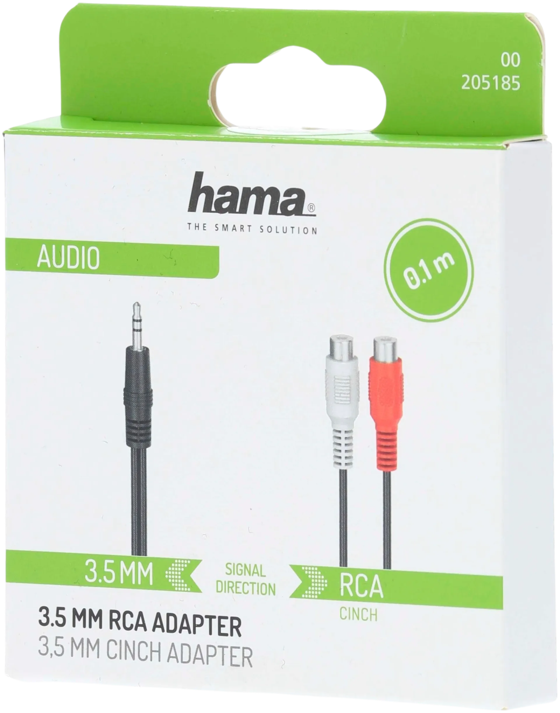 Hama Audiojohto, 1 x 3,5 mm uros - 2 x RCA naaras, 0,1 m - 2