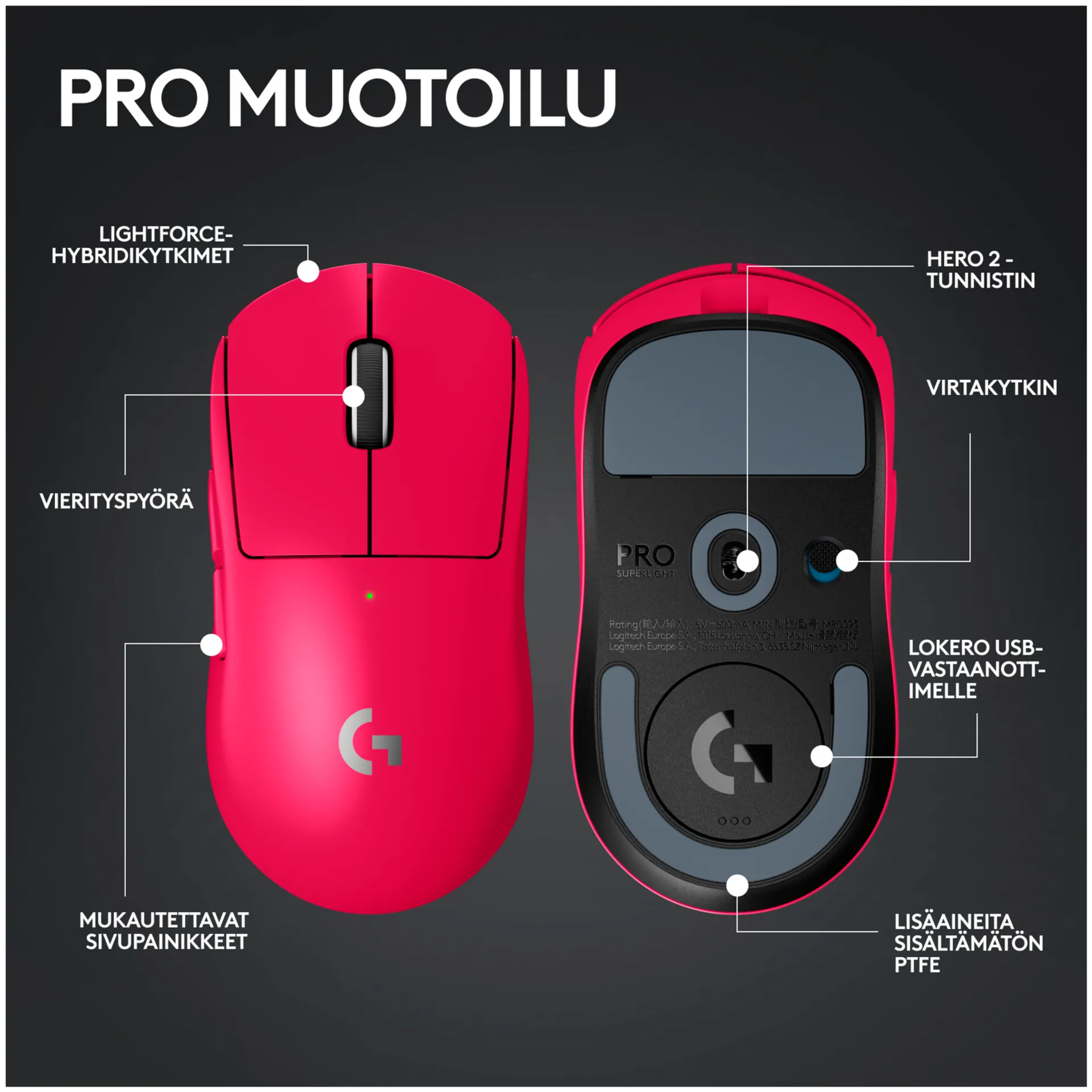 Logitech pro x superlight 2 lightspeed pelihiiri magenta - 4