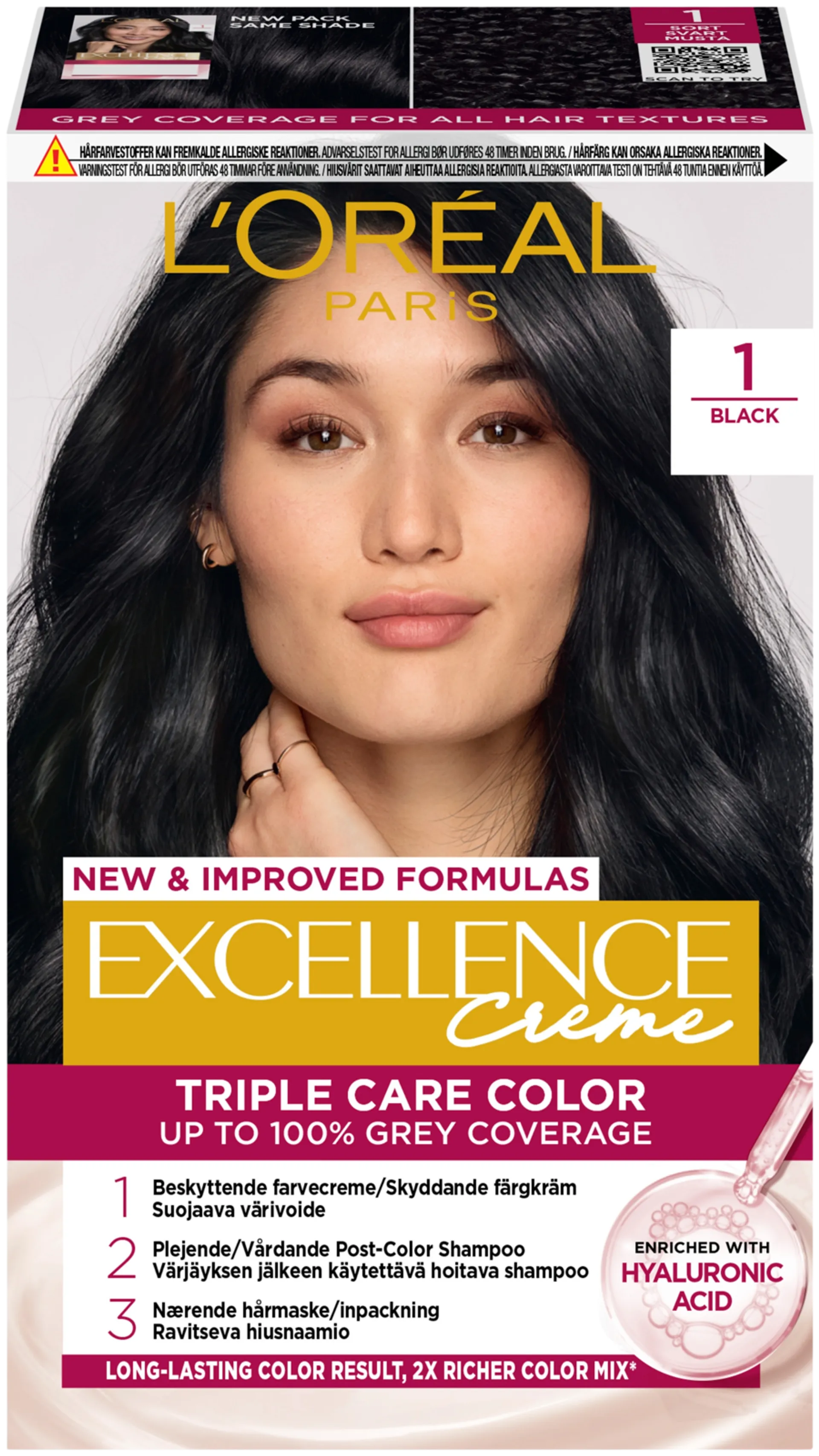 L'Oréal Paris Excellence Creme 1 Black Musta kestoväri 1kpl