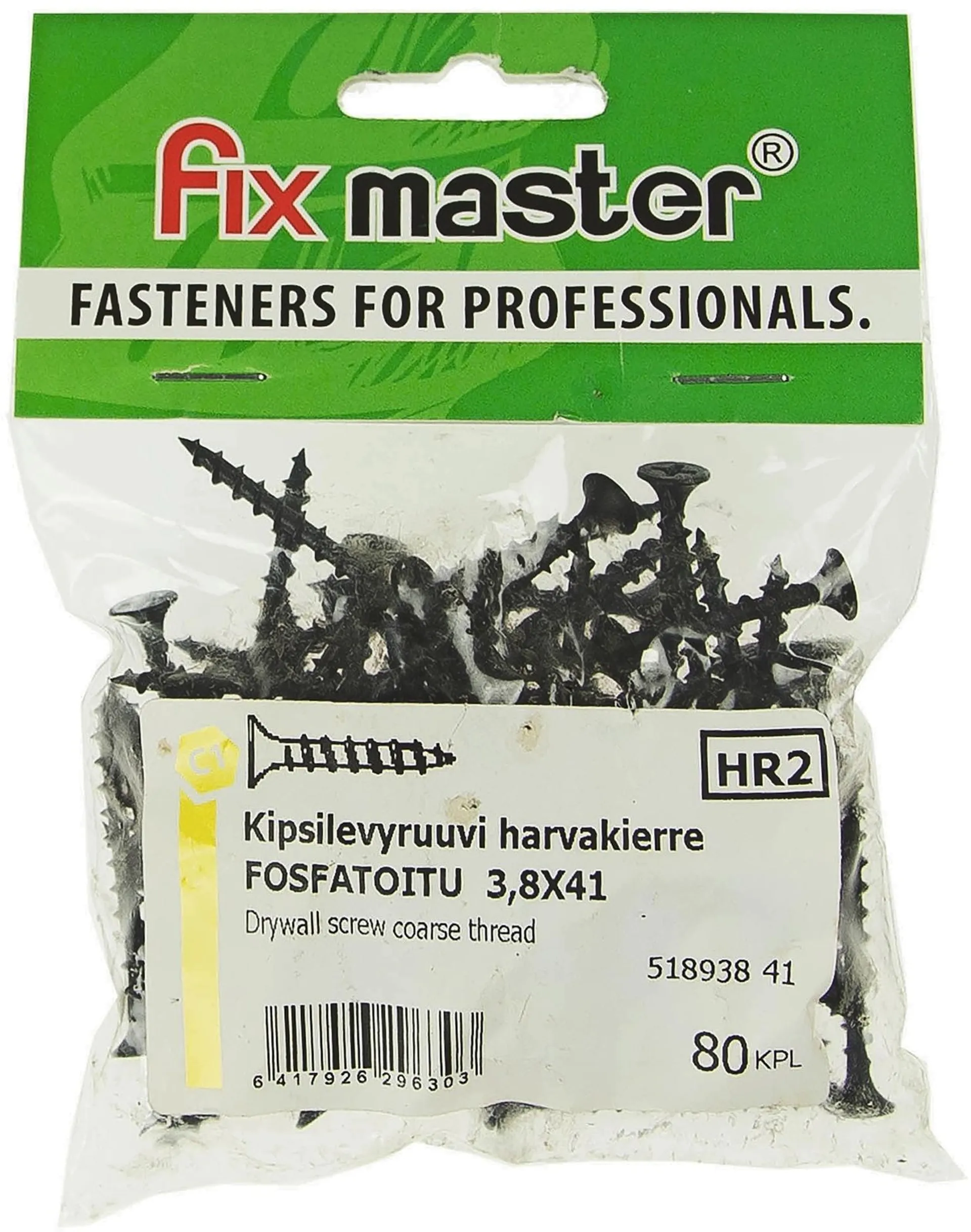 Fix Master kipsilevyruuvi harvakierre 3,8X41 fosfatoitu 80kpl