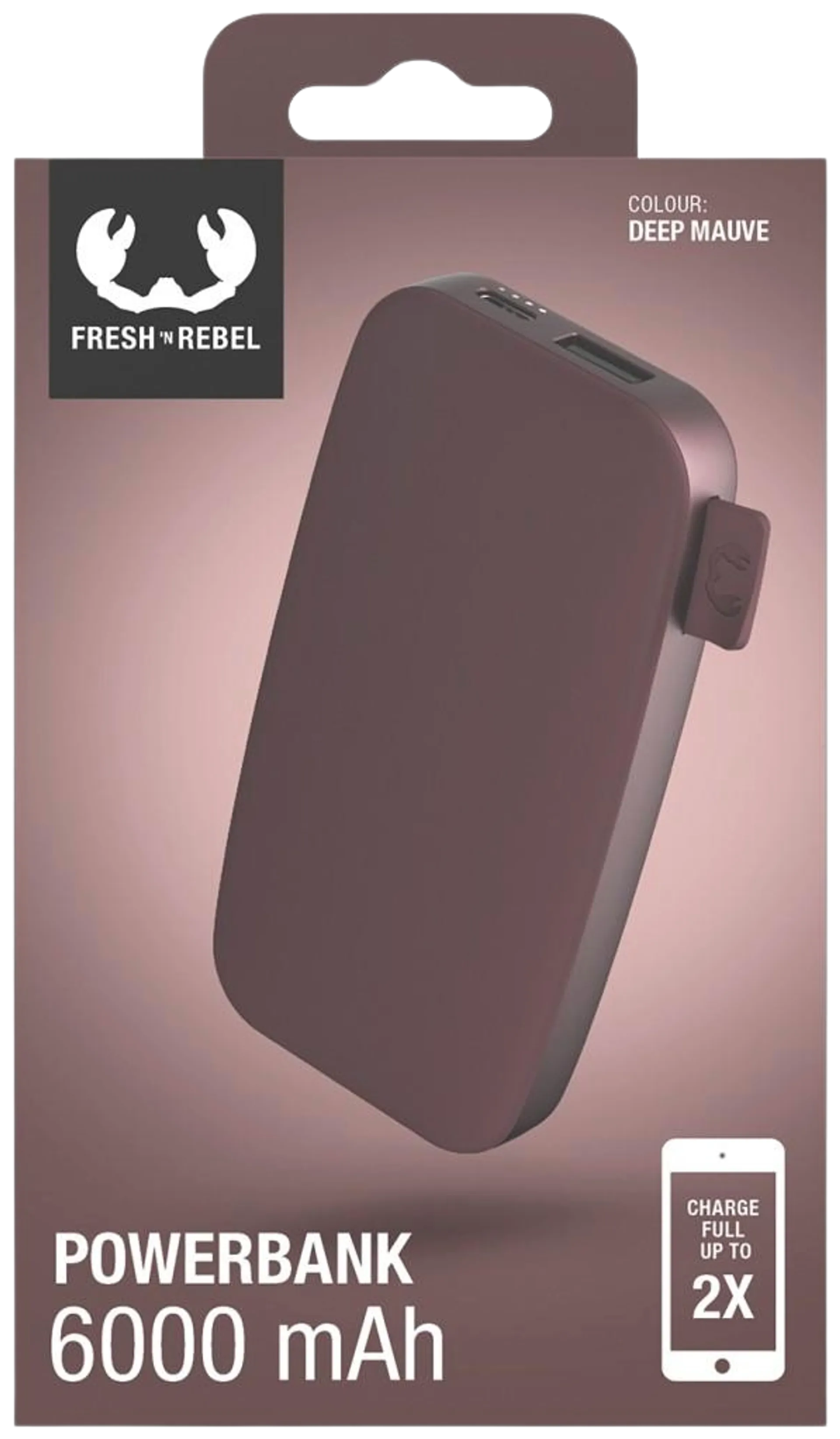 Fresh 'n Rebel Varavirtalähde 6000 mAh USB-C -liitännällä, Fast Charging, Deep Mauve - 6