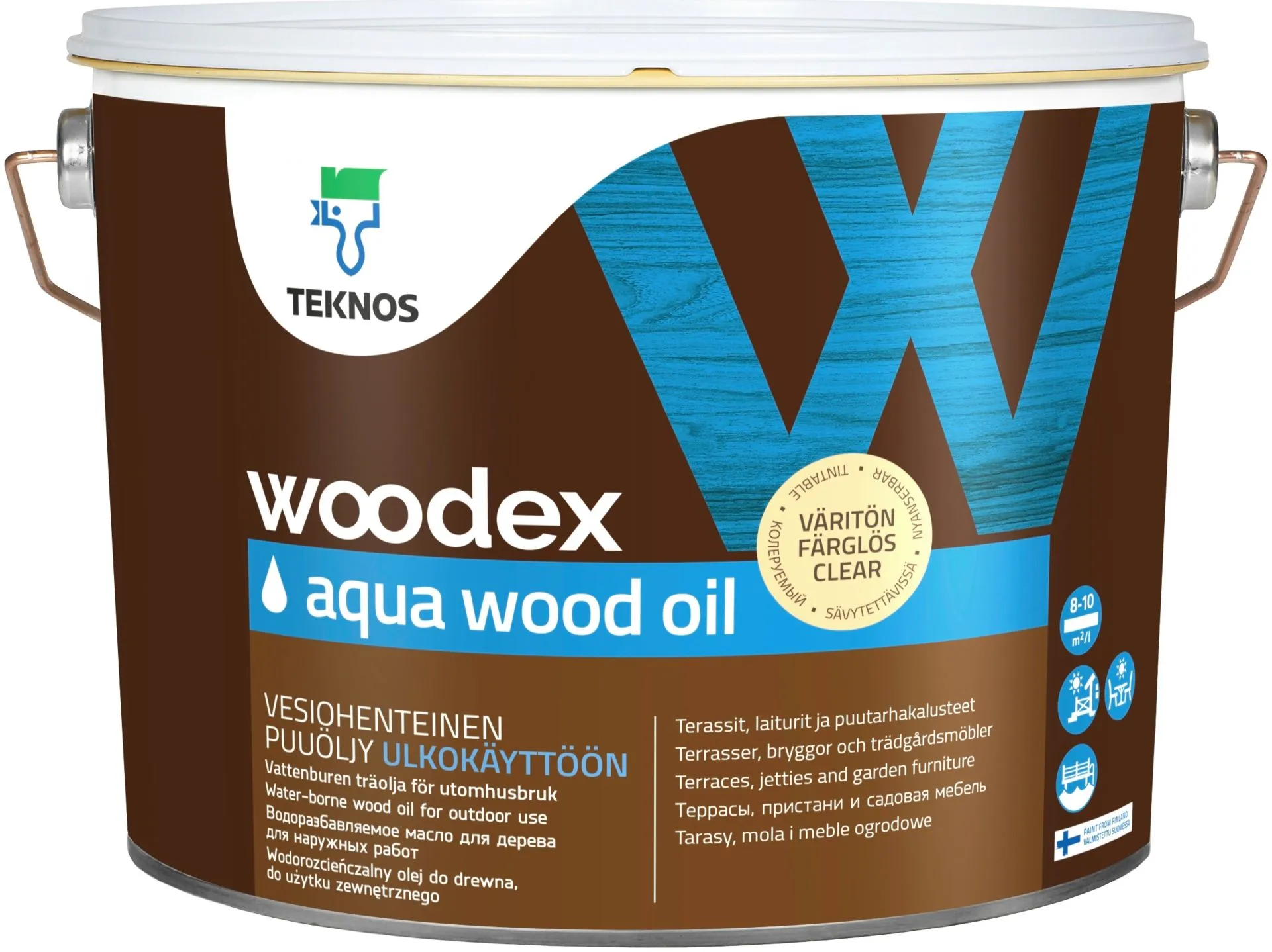 Teknos puuöljy Woodex Aqua Wood Oil 9 l väritön sävytettävä