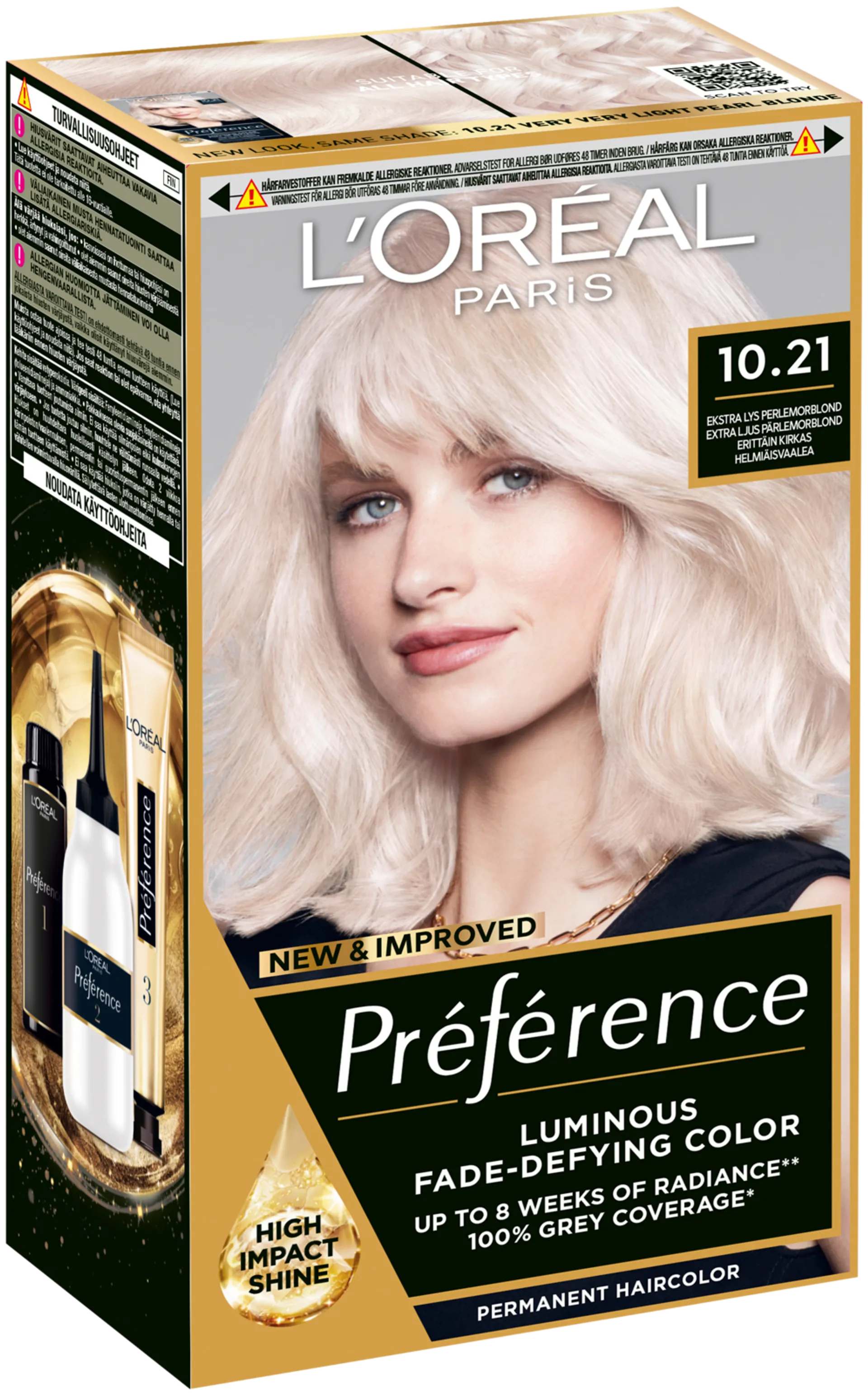 L'Oréal Paris Préférence 10.21 Stockholm Extra Light Pearl Blonde Erittäin kirkas helmiäisvaalea kestoväri 1kpl - 2