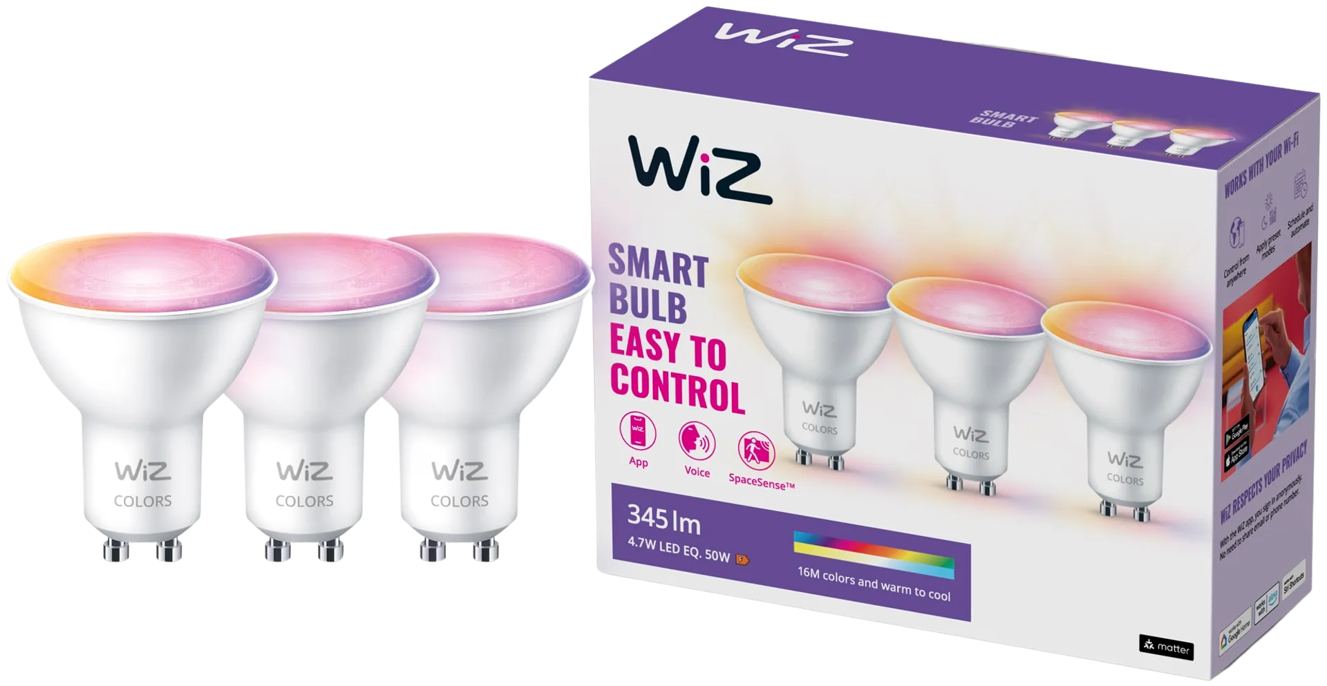 WiZ älylamppu GU10 PAR16 4.7W RGB Wi-Fi, 3 kpl:n pakkaus - 1