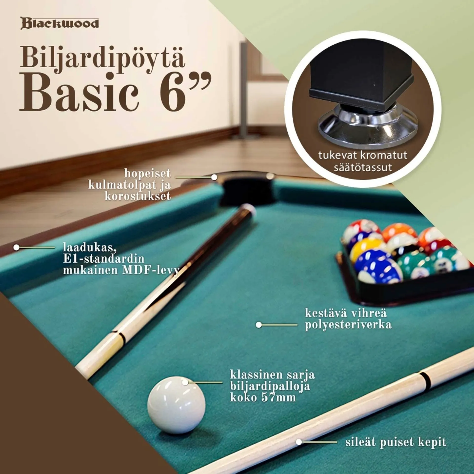 Blackwood Biljardipöytä Basic 6' - 3