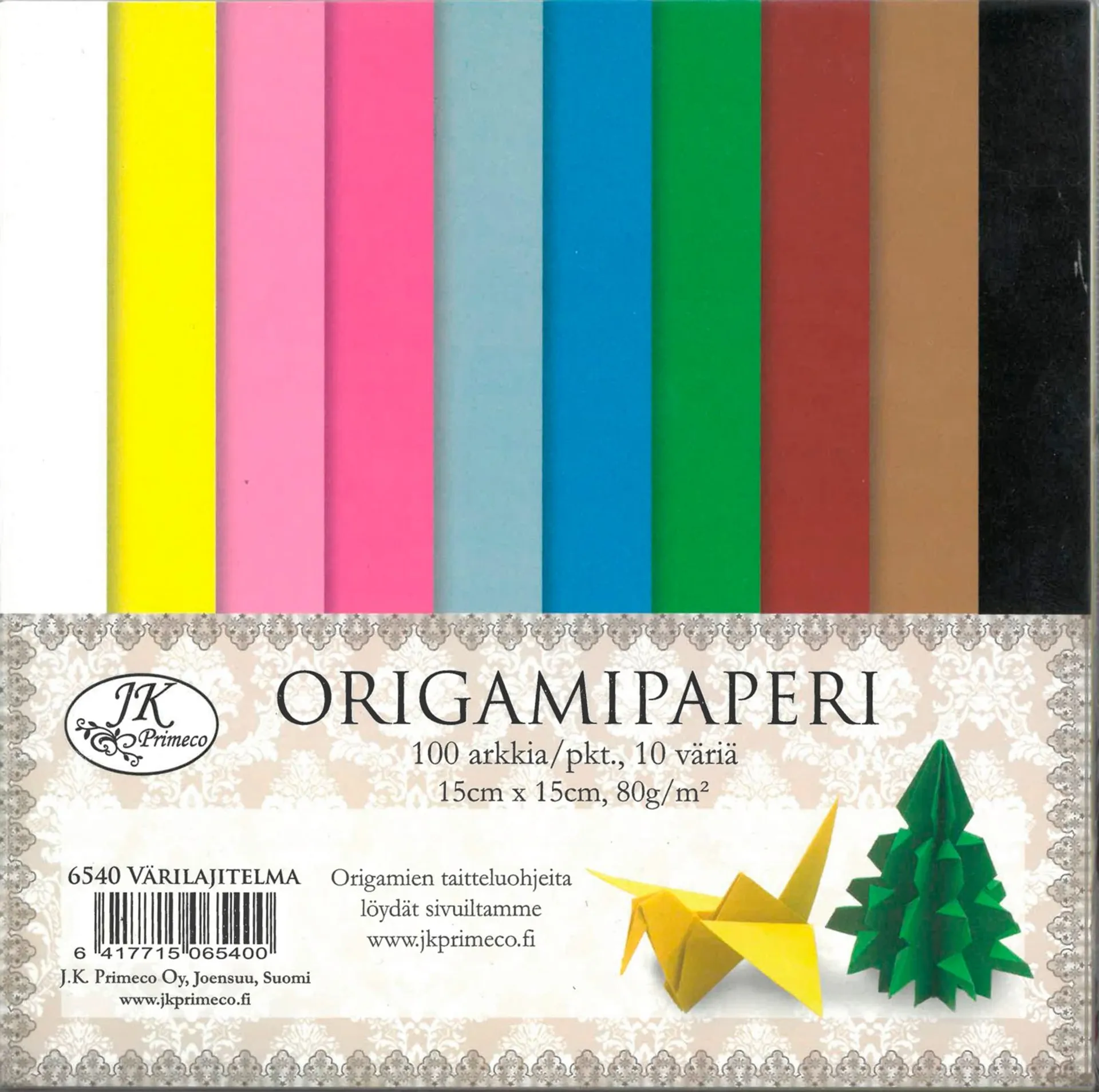 J.K. Primeco origamipaperi värilajitelma 100ark/pkt, 15 x 15cm